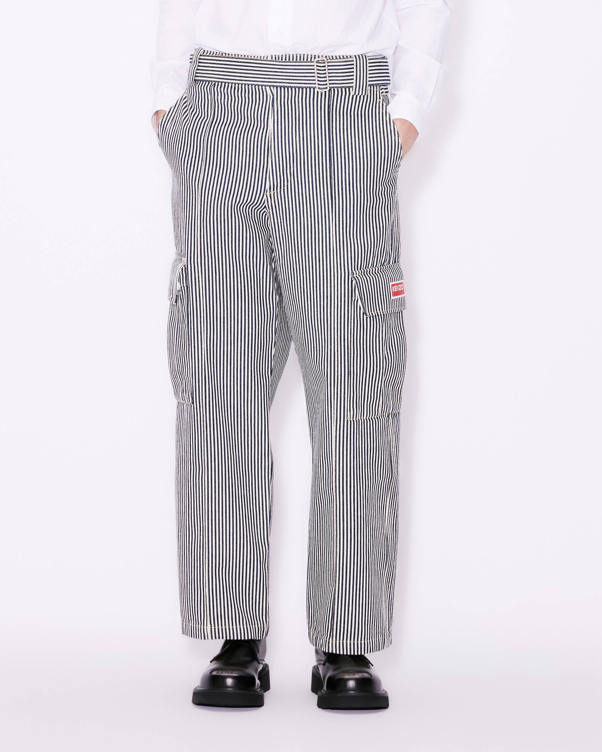 Striped straight-cut genderless cargo jeans - 3