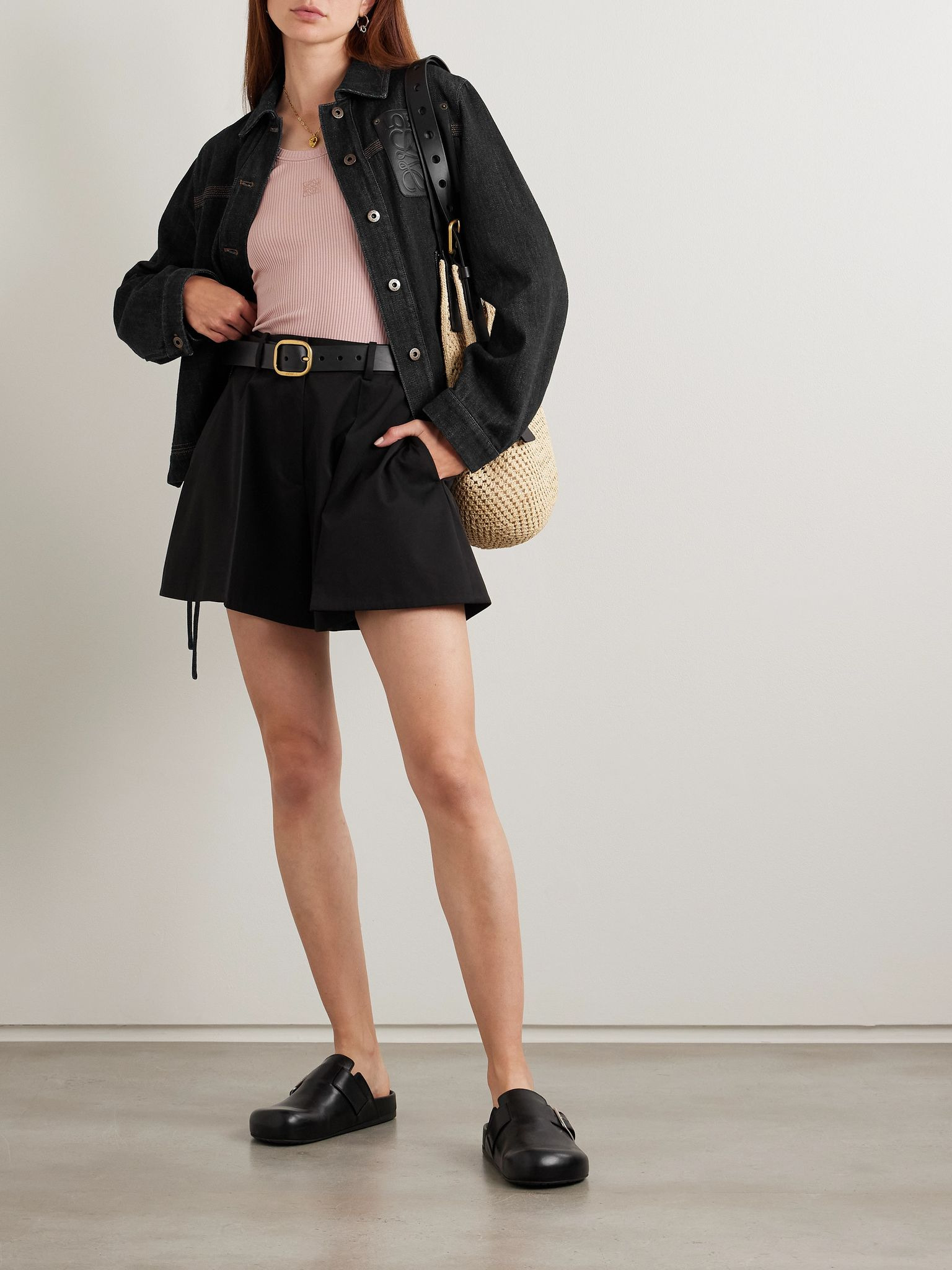 Pleated cotton and silk-blend sateen shorts Black - 2