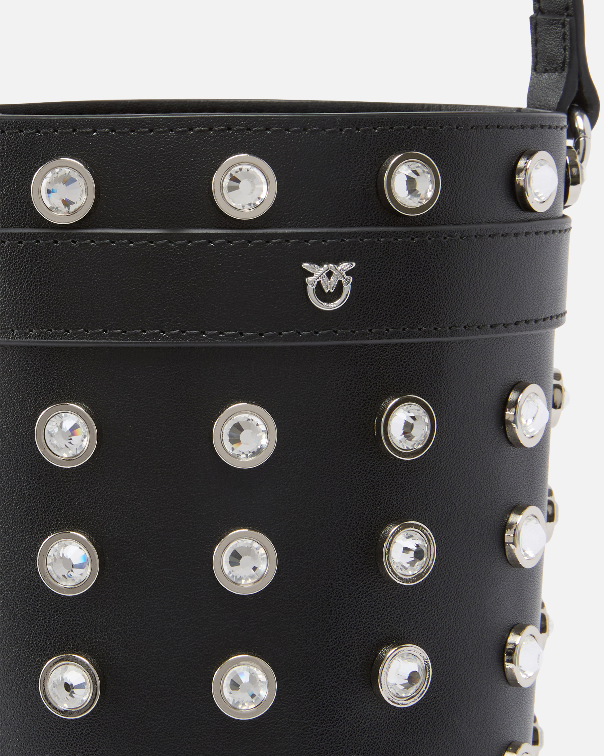 SMALL LEATHER BUCKET BAG WITH RHINESTONES - 3