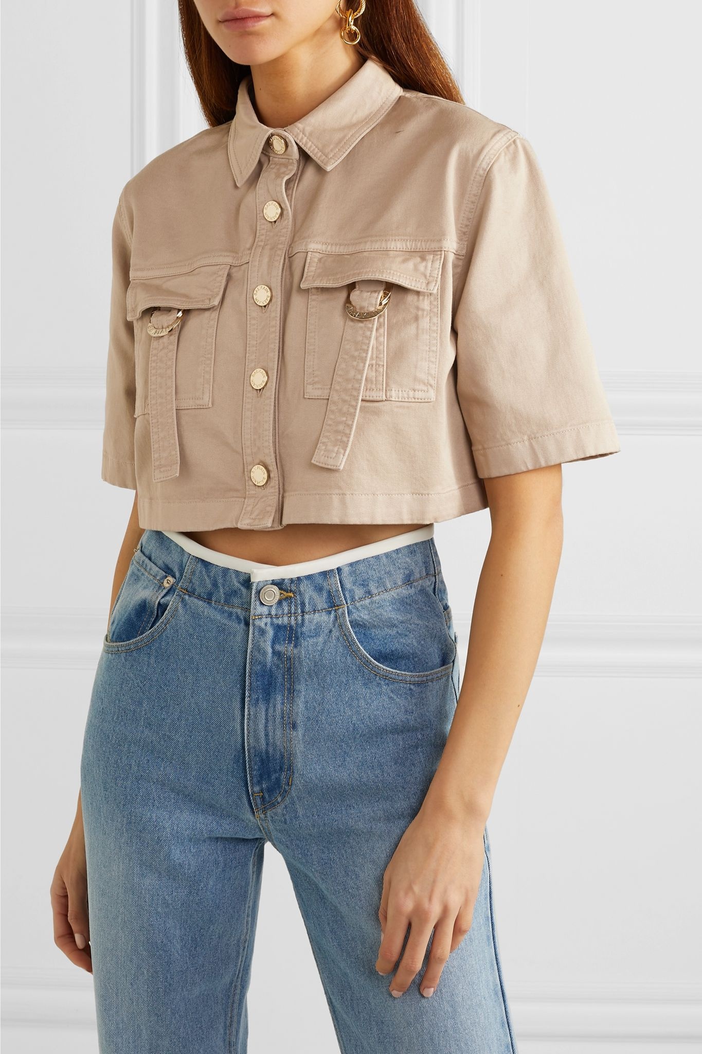 Cropped cotton-blend drill shirt - 3