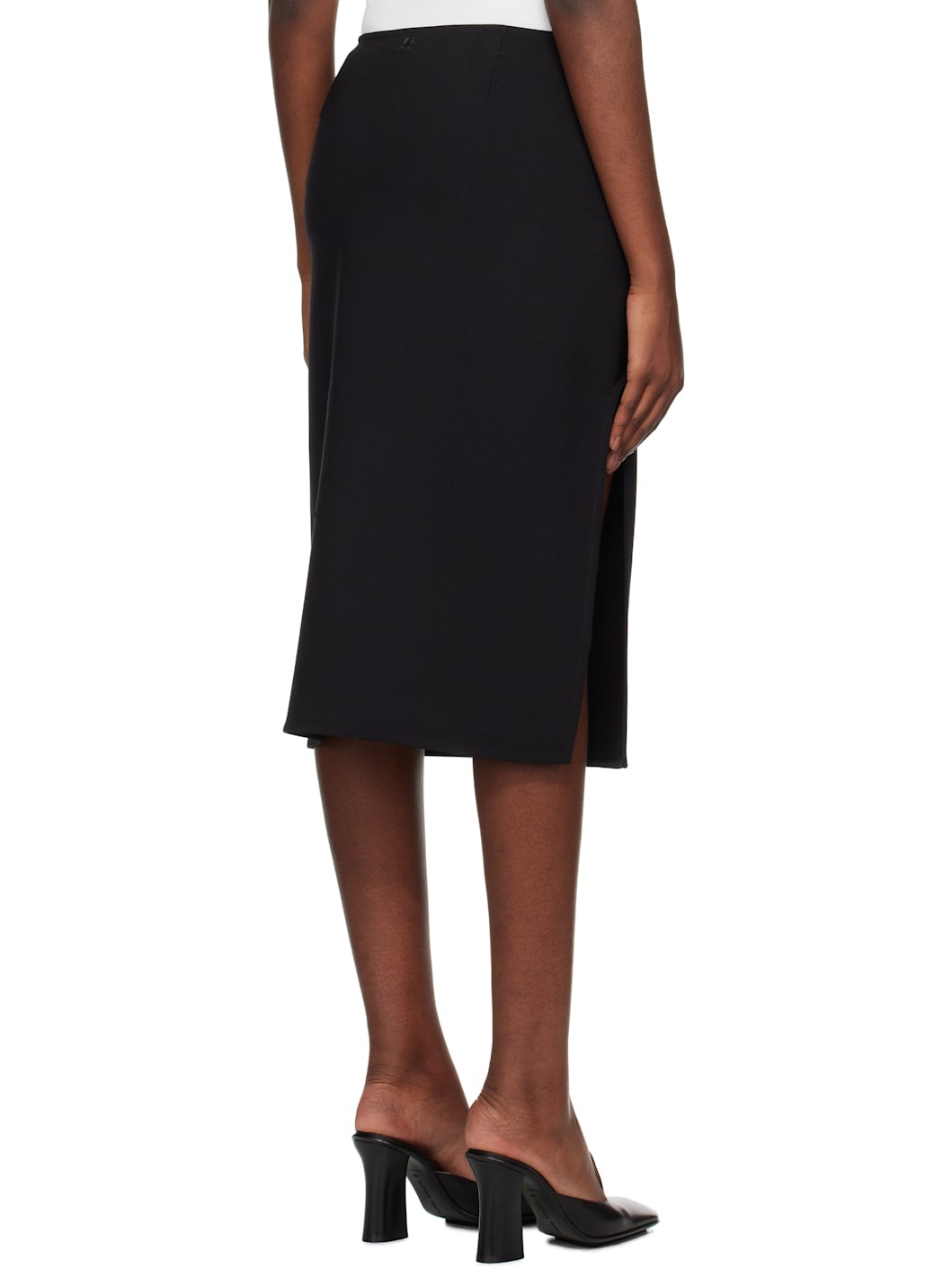 Black Oblique Tailored Midi Skirt - 3