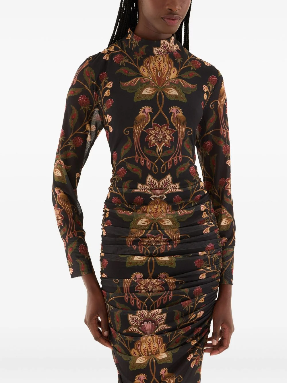 ruched floral midi dress - 1