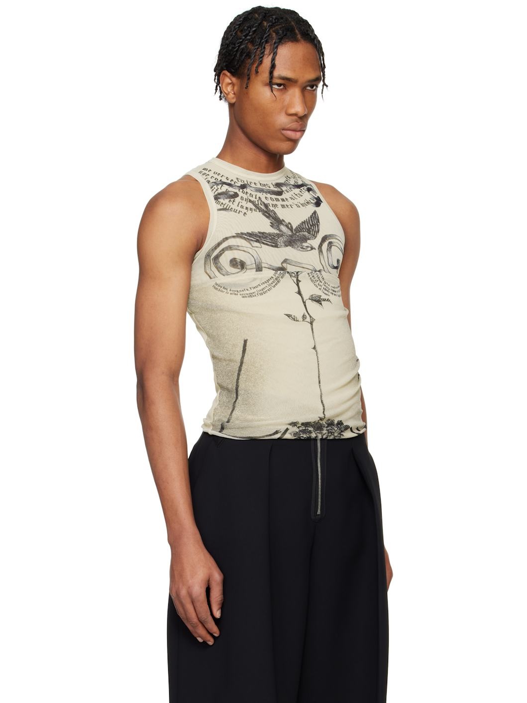 Beige 'The Tattoo Rose and Bird' Tank Top - 2