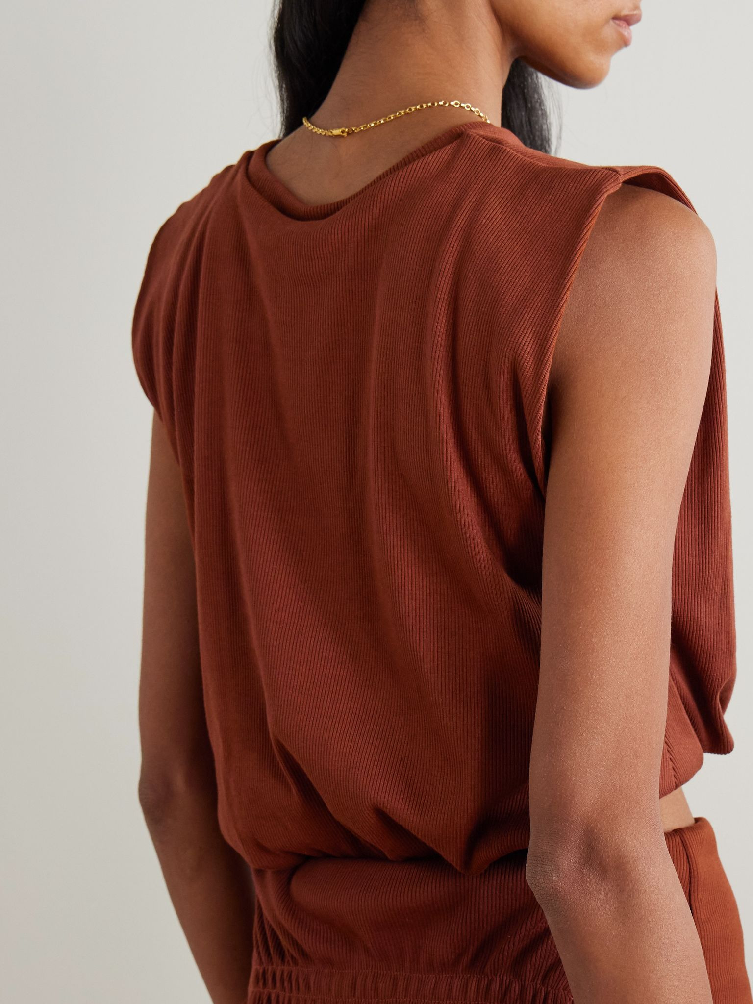 Muraya cropped gathered jersey T-shirt Burgundy - 3