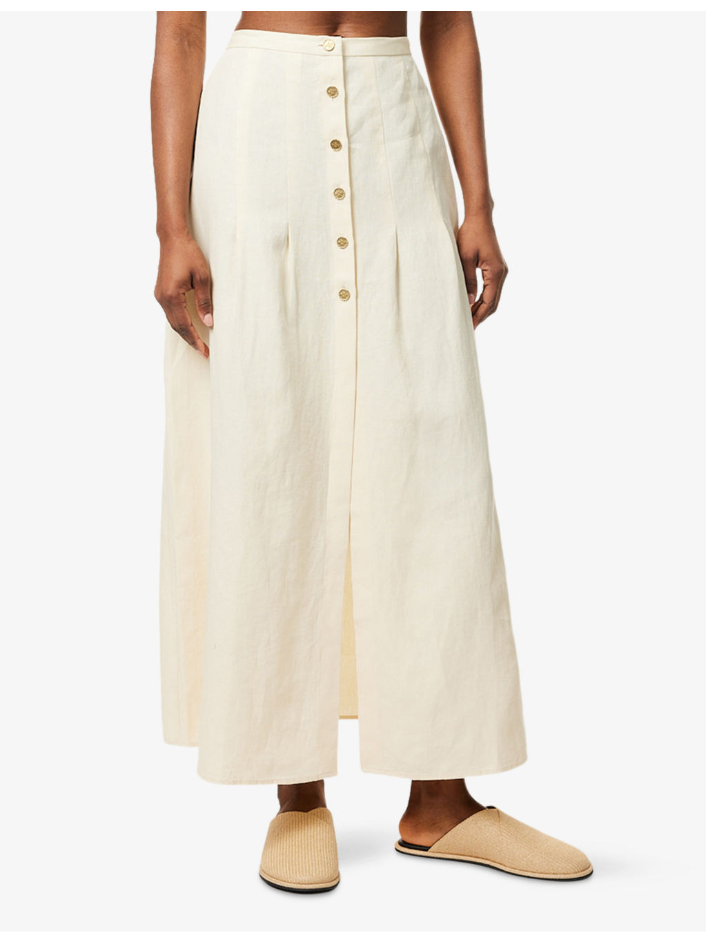 Hadera Pleated Linen Midi Skirt - 3