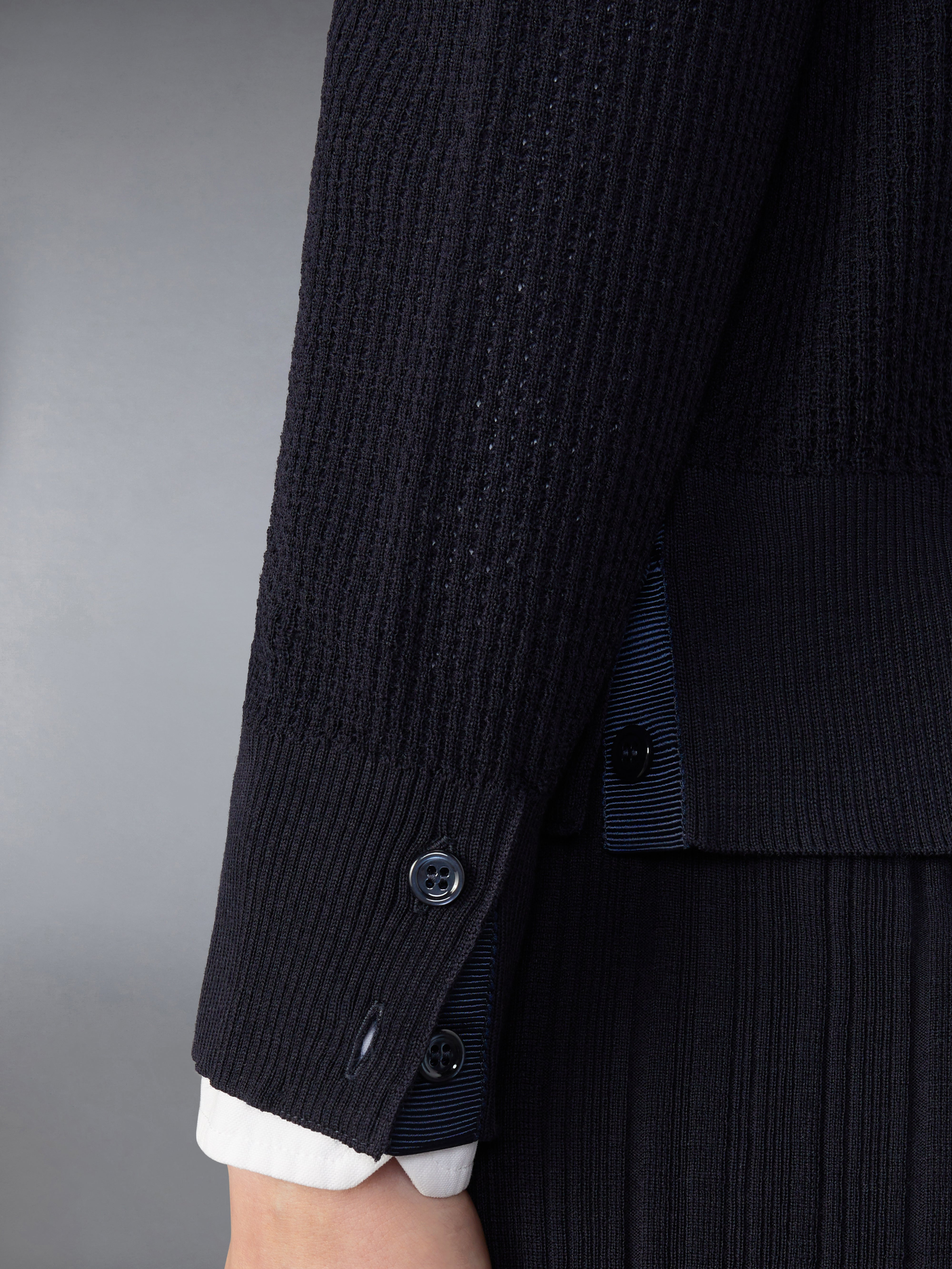 Wool Crepe 4-Bar Relaxed Fit Cardigan - 4