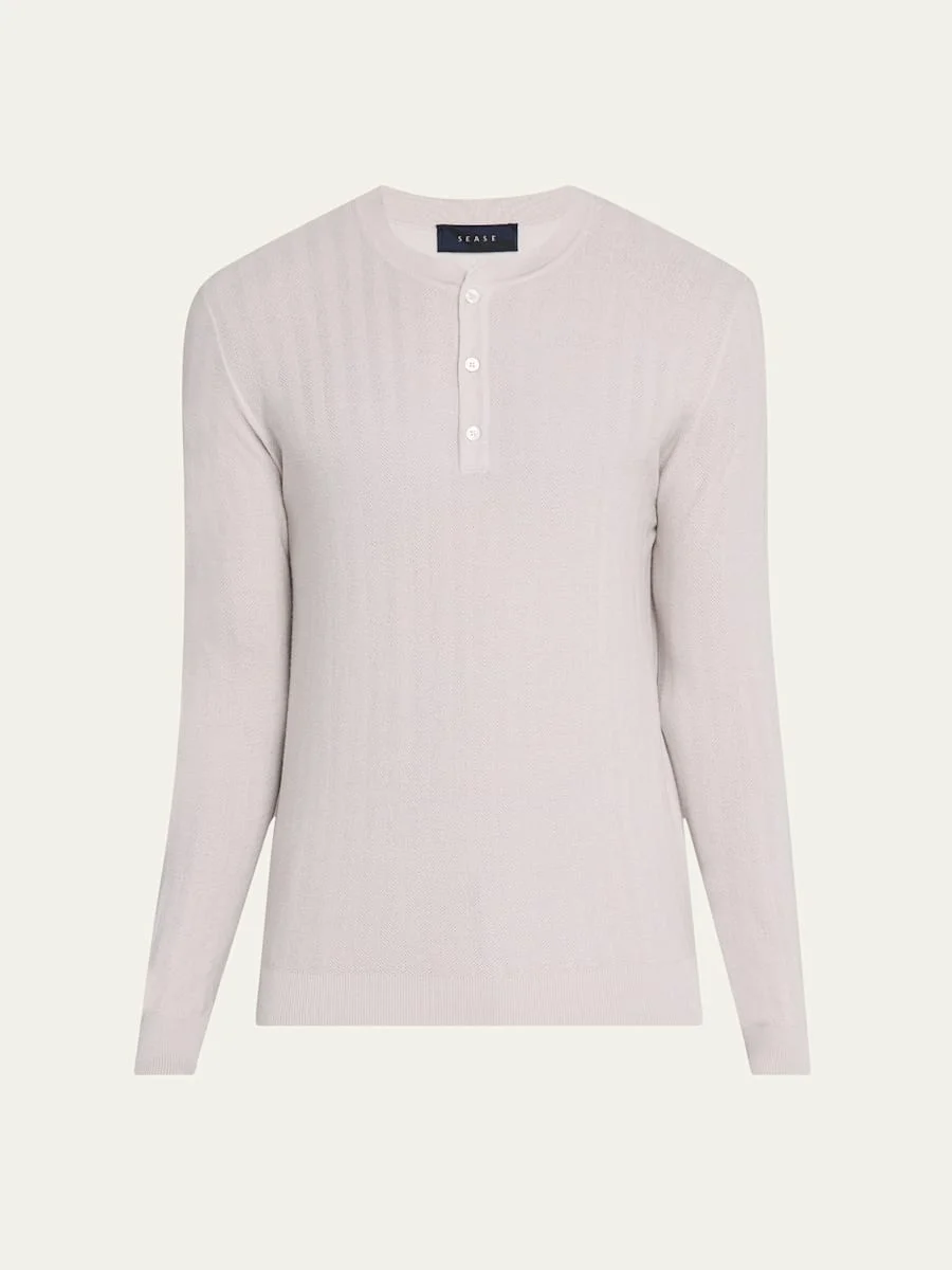 Men's Herringbone Henley Sweater - 1