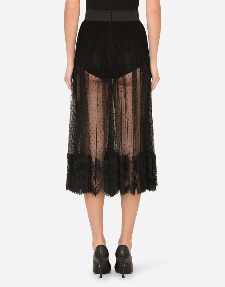 Pleated calf-length skirt in chantilly lace and plumetis - 2