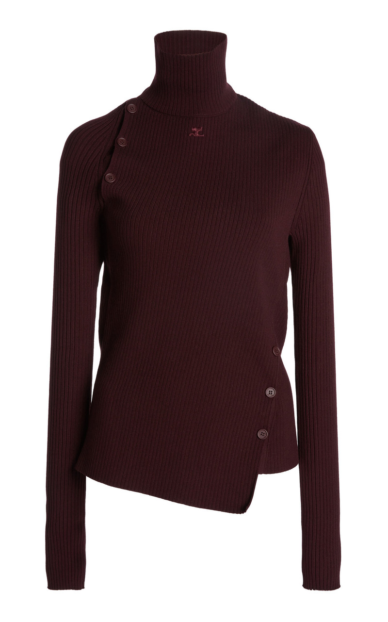 Oblique Buttoned Knit Sweater burgundy 1