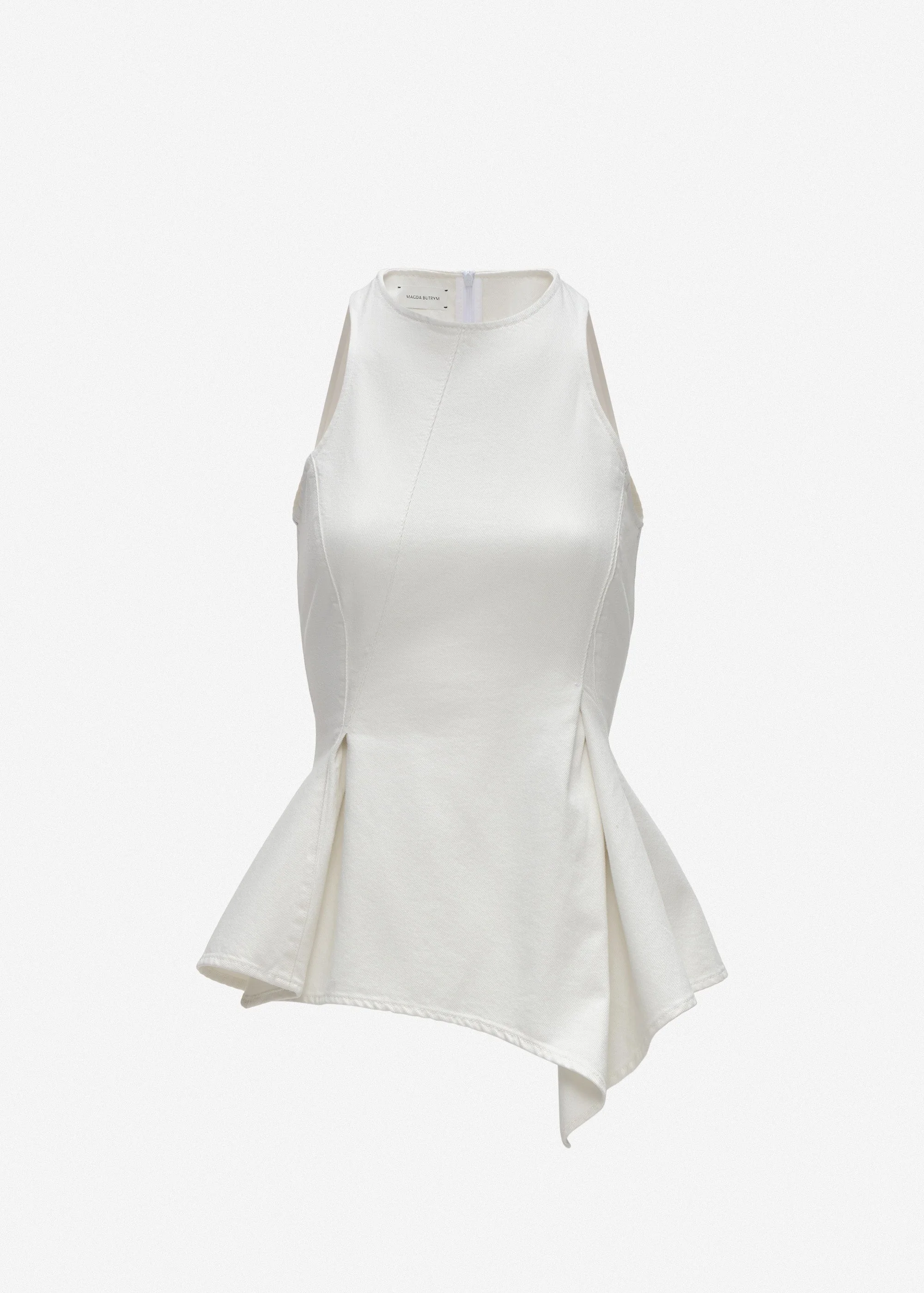 Asymmetric sleeveless denim top in cream - 1