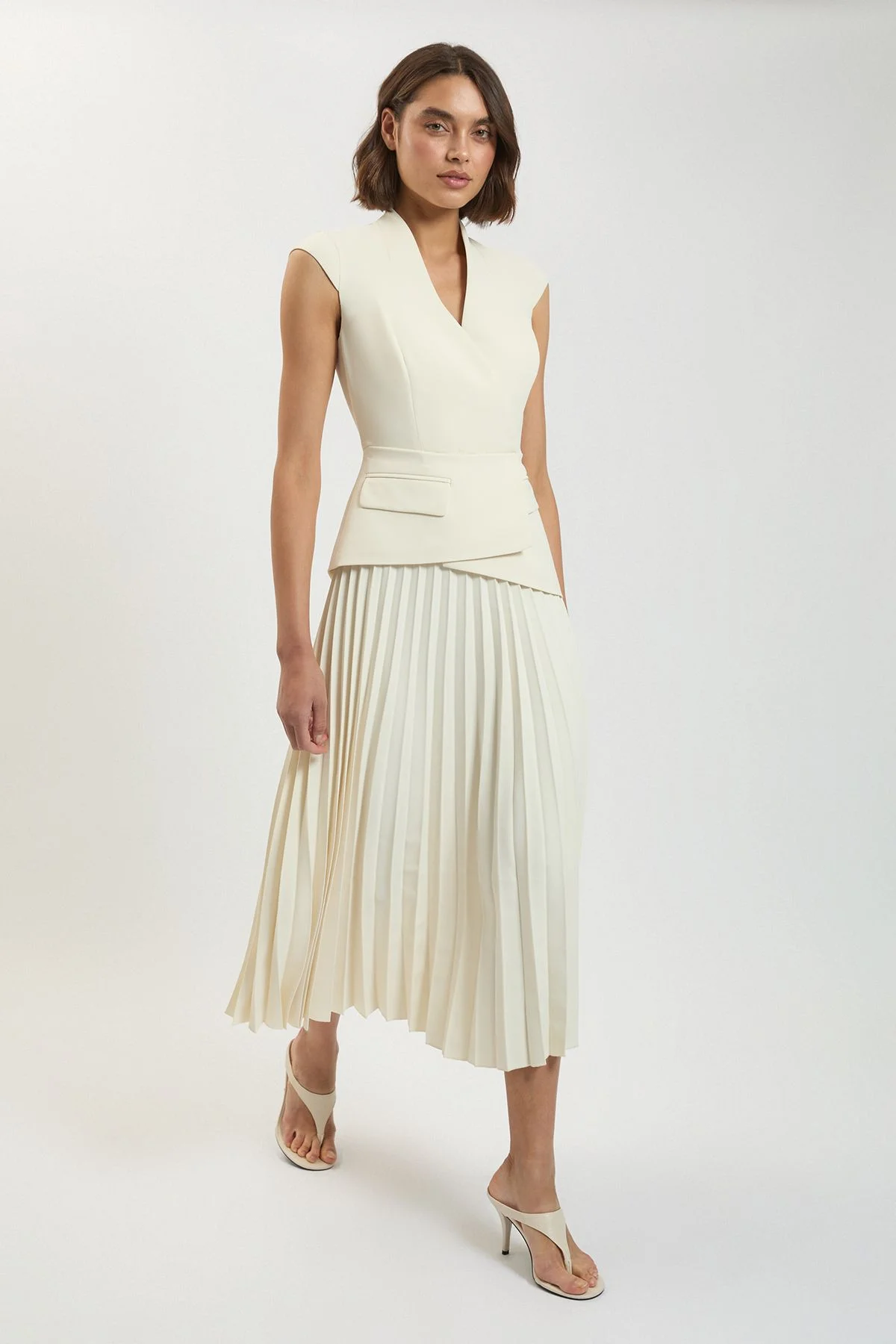 Tailored Crepe Asymmetric Pleat Maxi Dress - 1