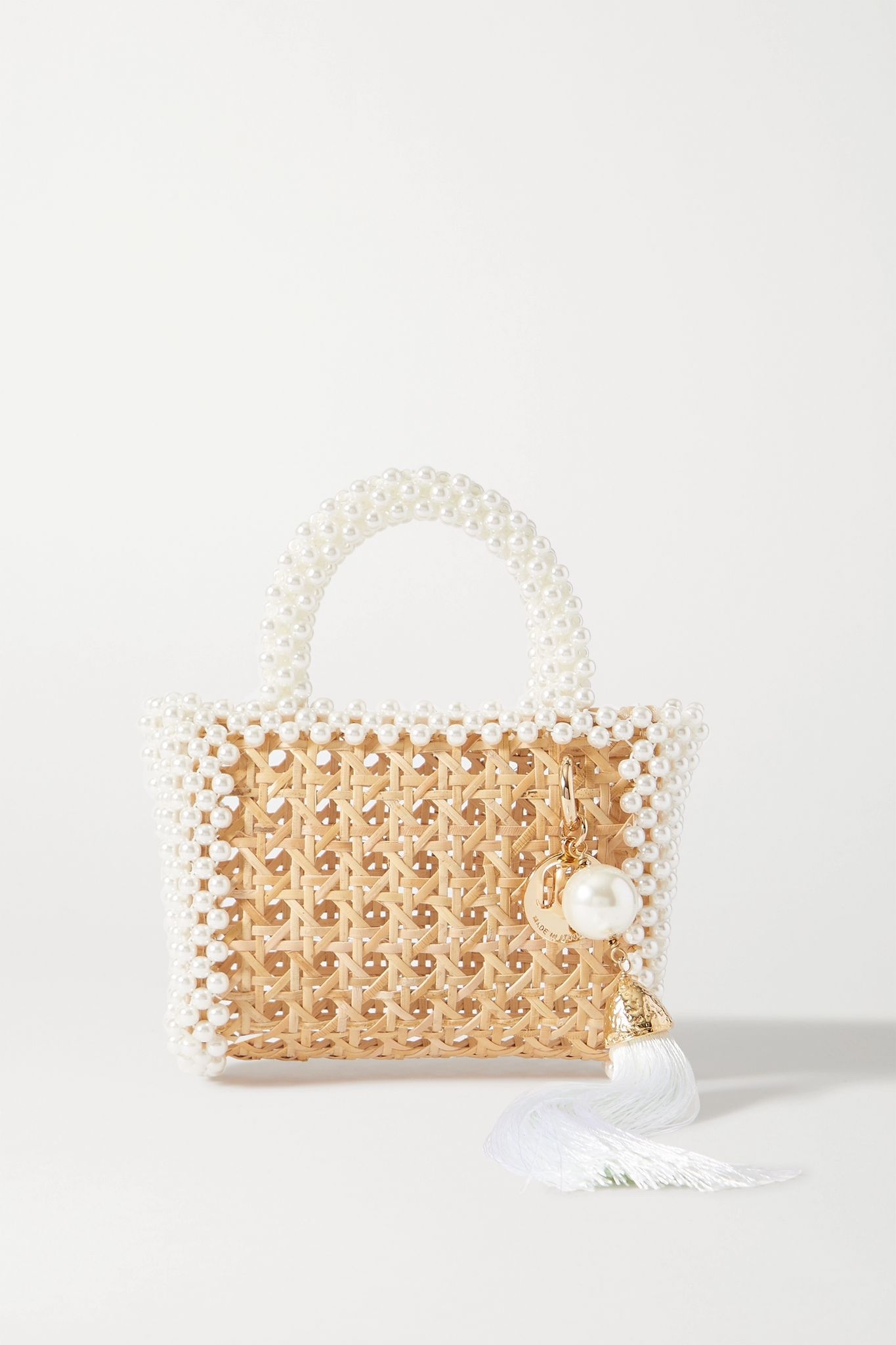 Spiaggia faux pearl-embellished wicker tote - 1