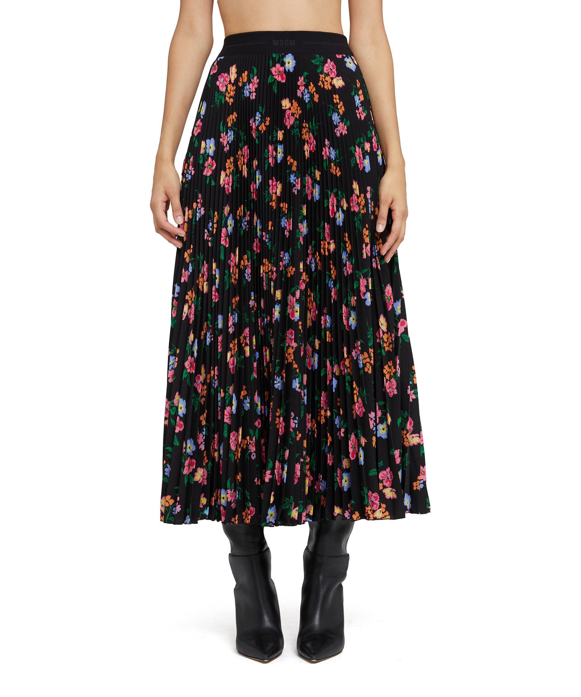 Pleated midi skirt with "fresh bouquet techno" print - 3