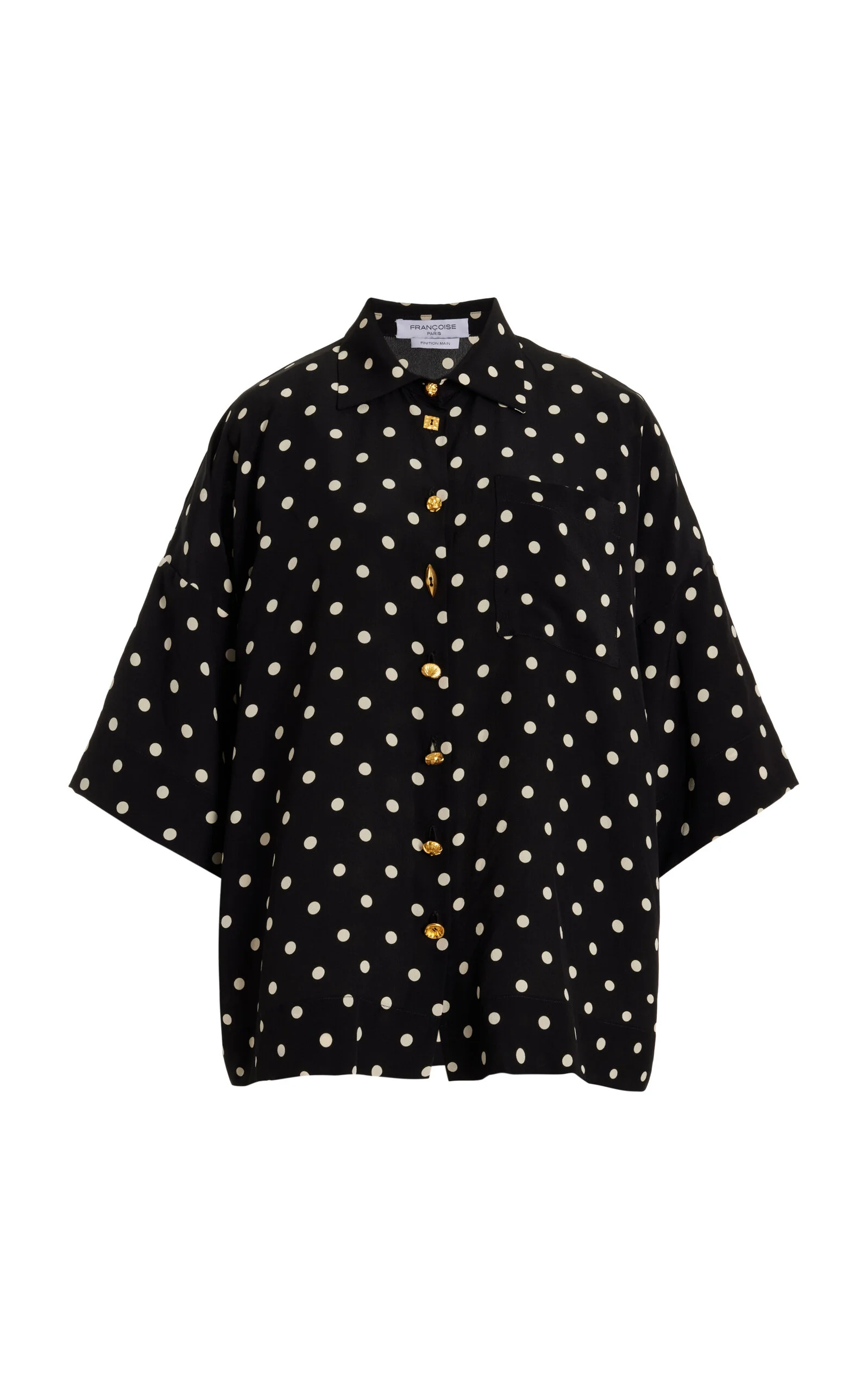 Exclusive Zaoua Polka-Dot Deadstock Silk Crepe Button-Up Shirt black/white - 1