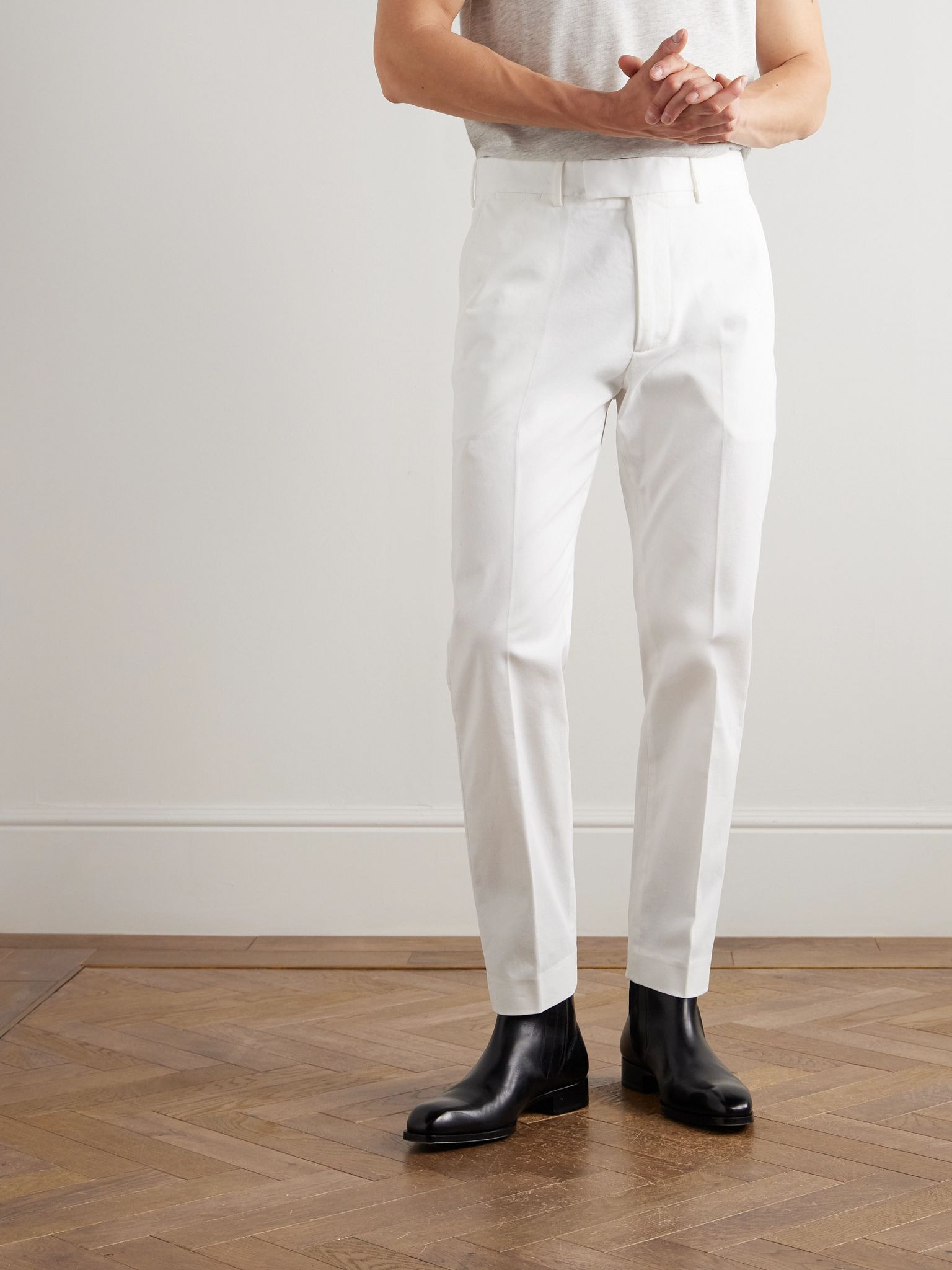 Tapered Cotton-Blend Twill Chinos White - 3