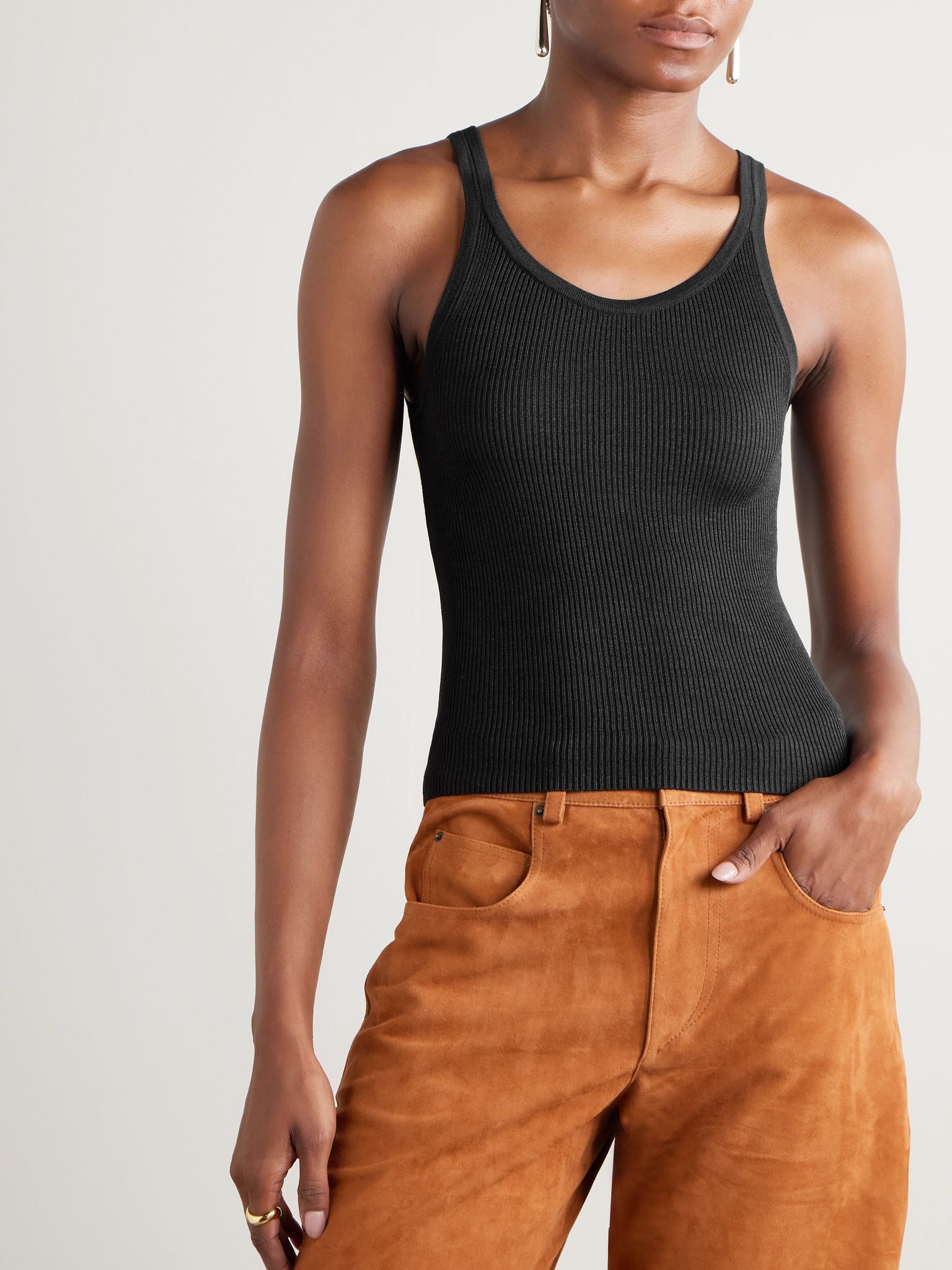 Selah ribbed silk-jersey tank Black - 3
