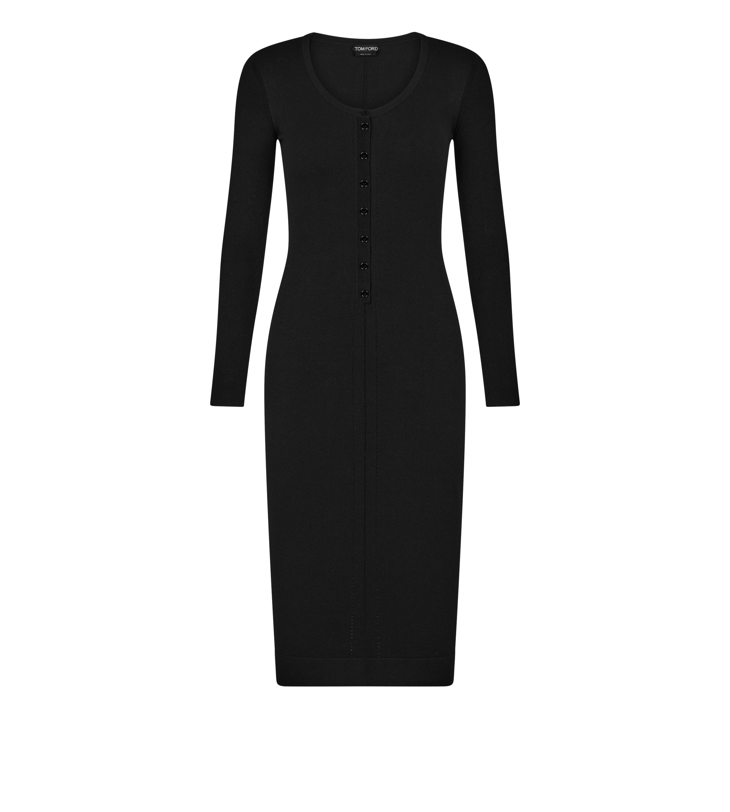 STRETCH WOOL KNIT HENLEY DRESS - 1