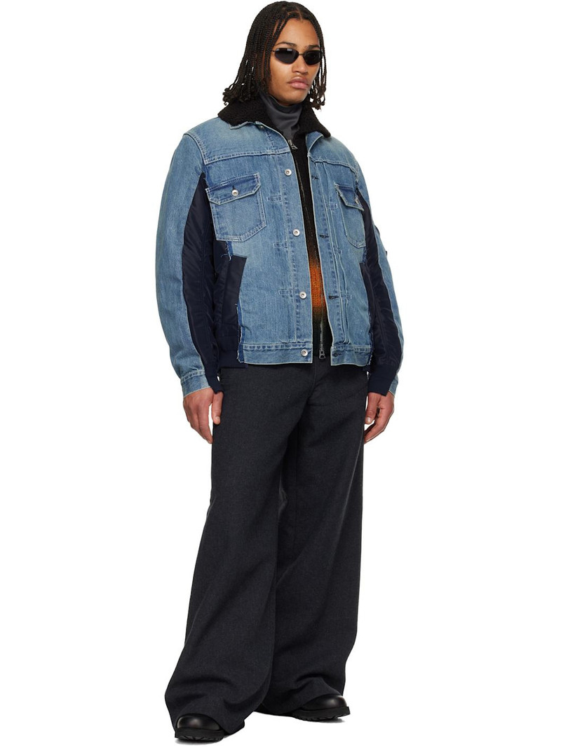 sacai Blue Nylon Twill & Denim Jacket outlook