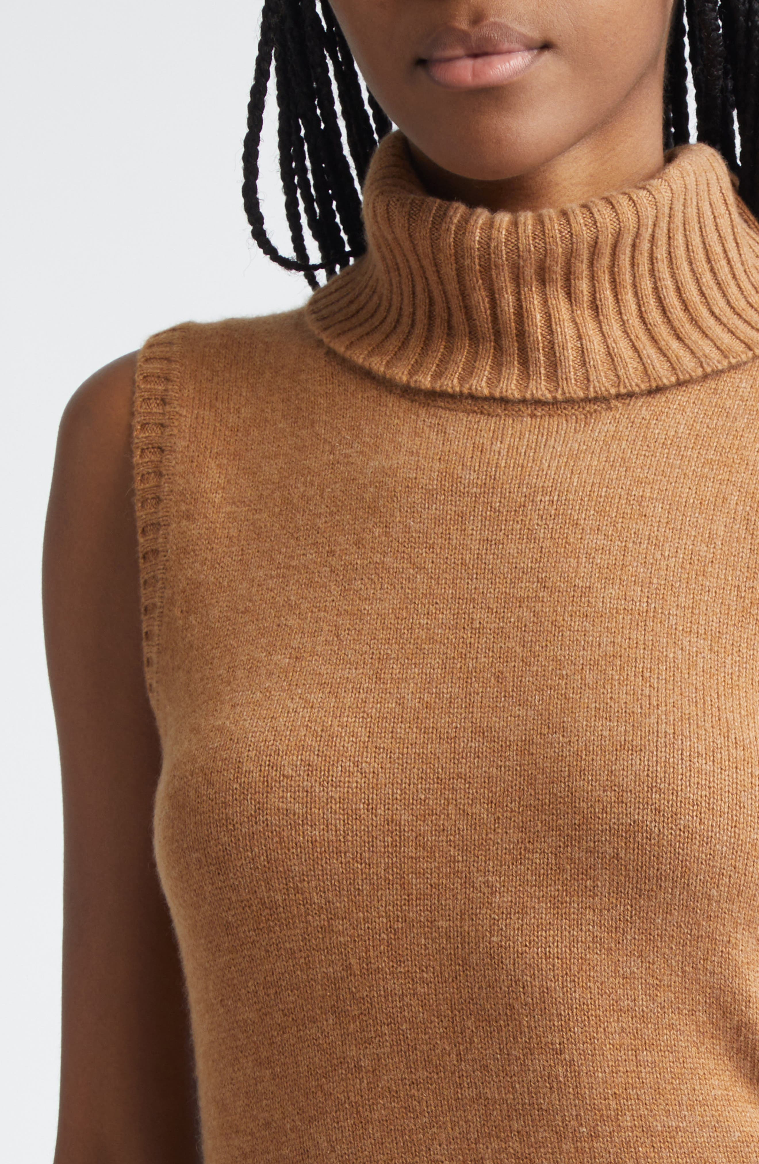Veronica Beard Mazzy Sleeveless Cashmere Turtleneck Sweater in Dark Acorn Melange at Nordstrom - 4