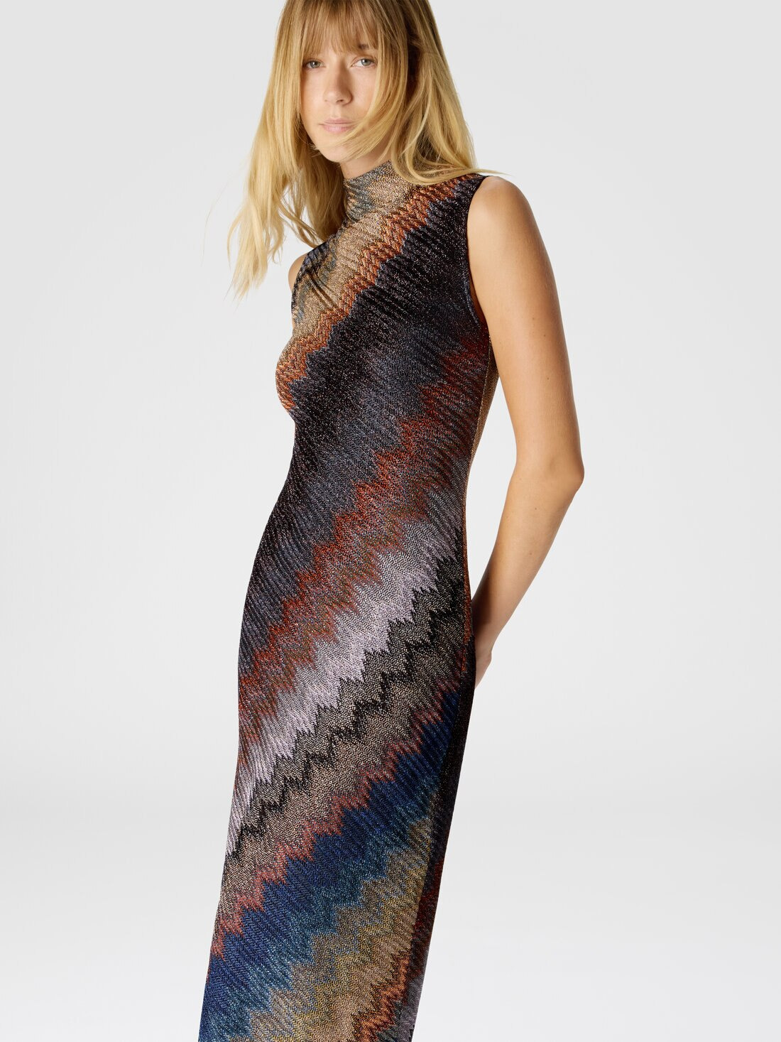 High-Neck Long Dress with Snake Pattern - 4