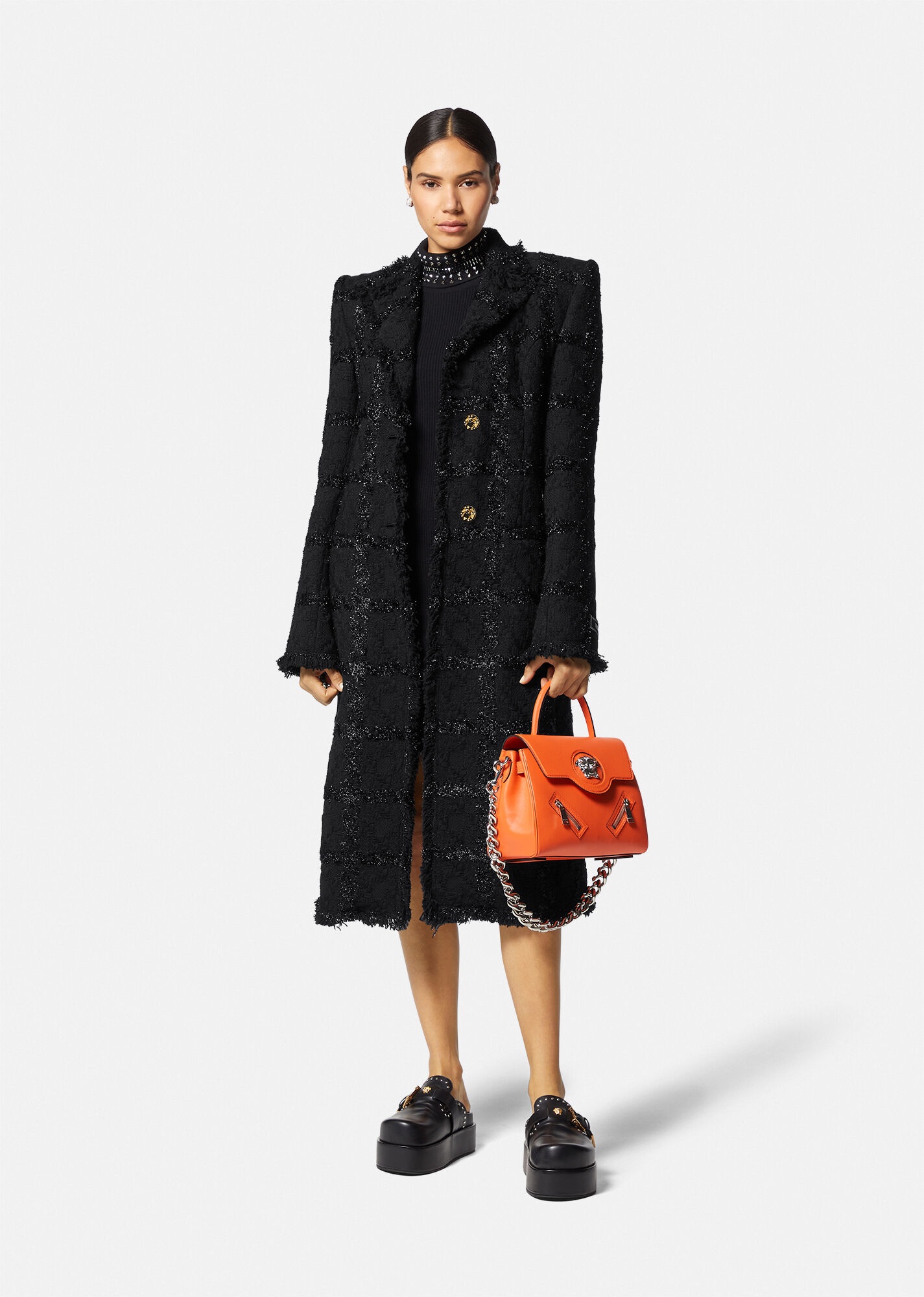 Spiked Tweed Long Coat - 2