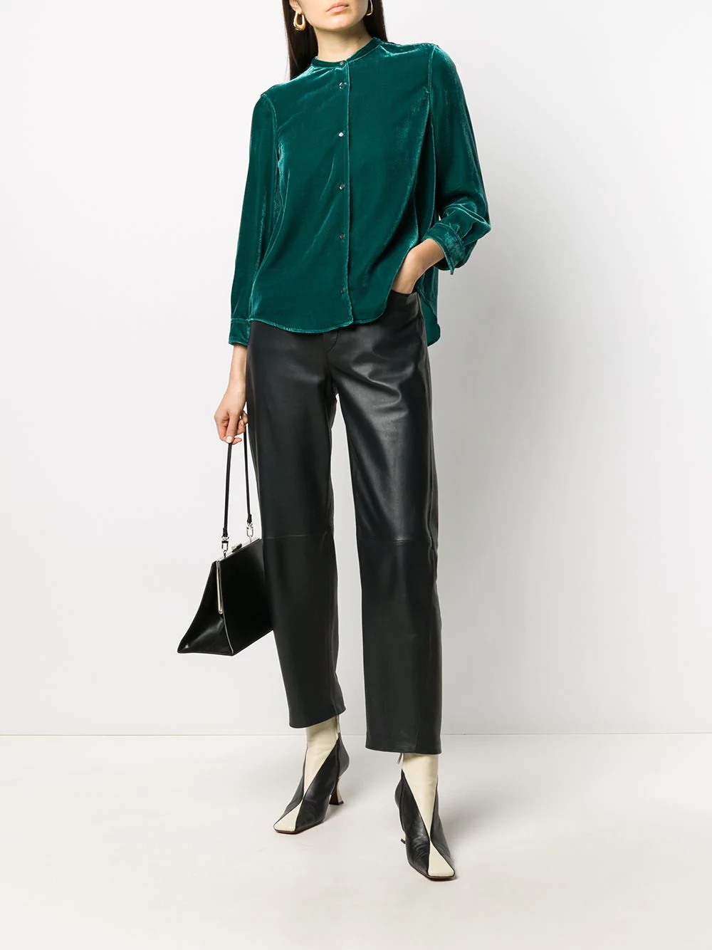 long-sleeved mandarin collar shirt - 2