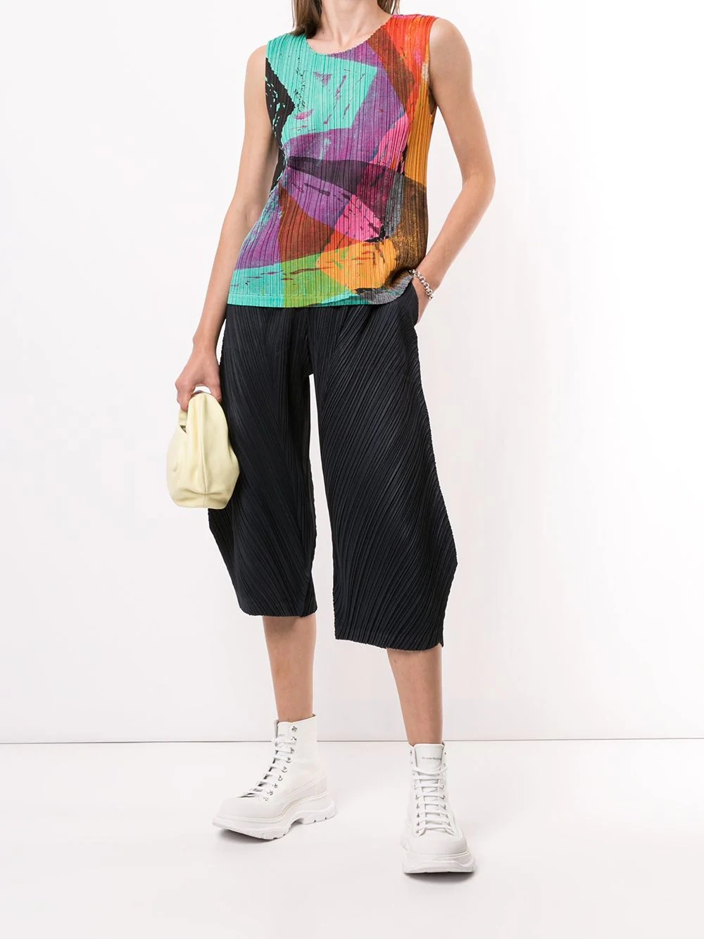 abstract print pleated tank top - 2