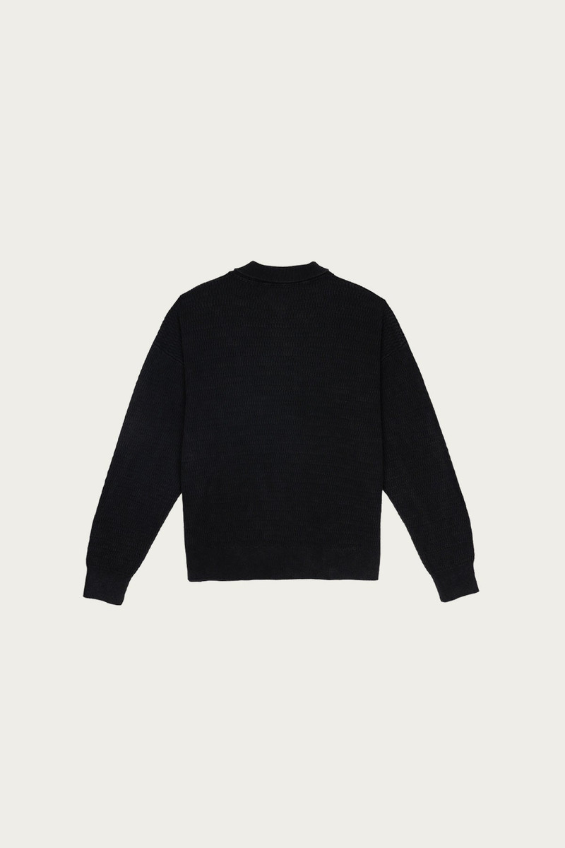 BRAIN DEAD Pigment Dye Longsleeve Polo Sweater - Ink outlook