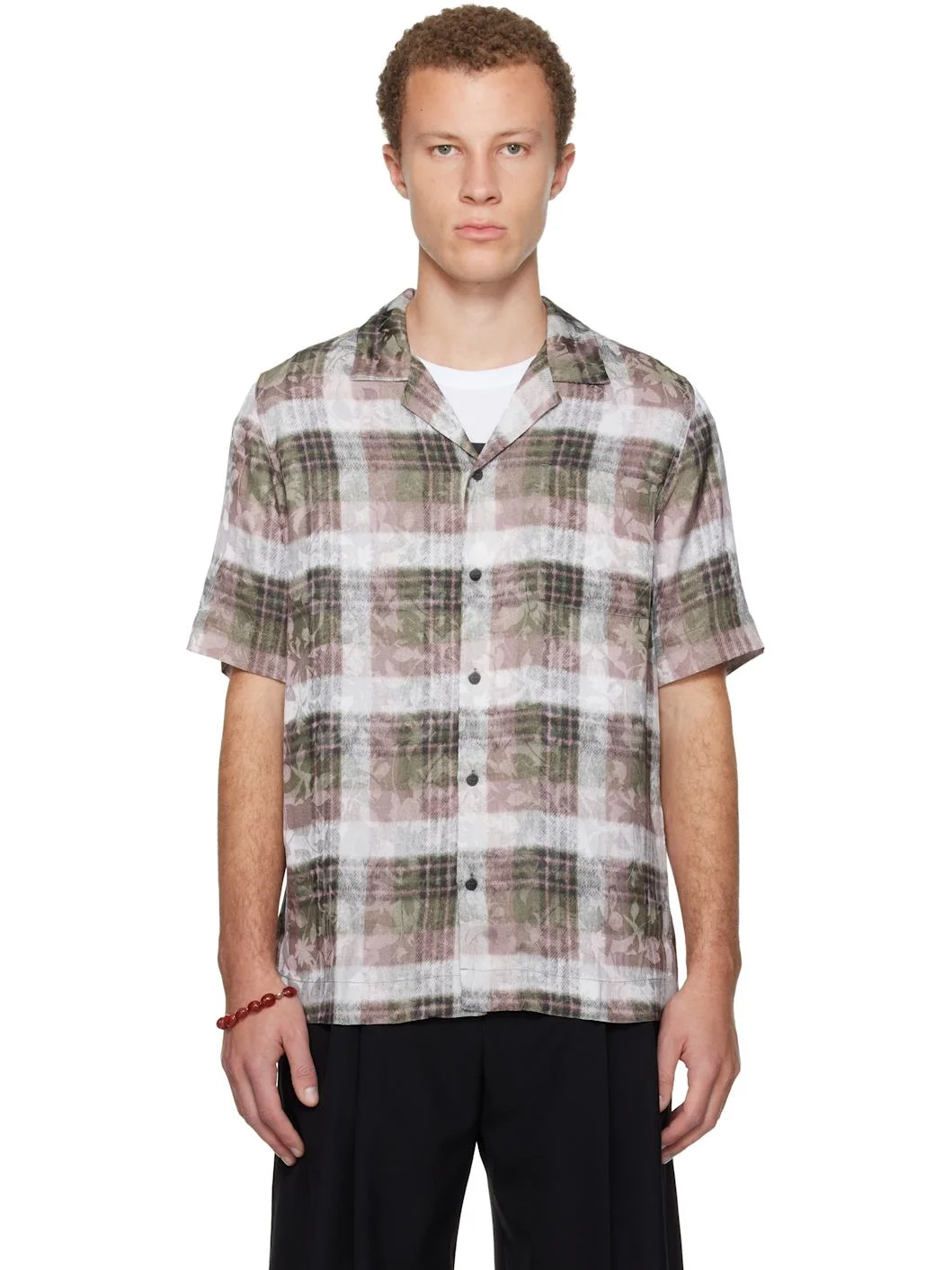Off-White & Pink Boxy Viscose Shirt - 1