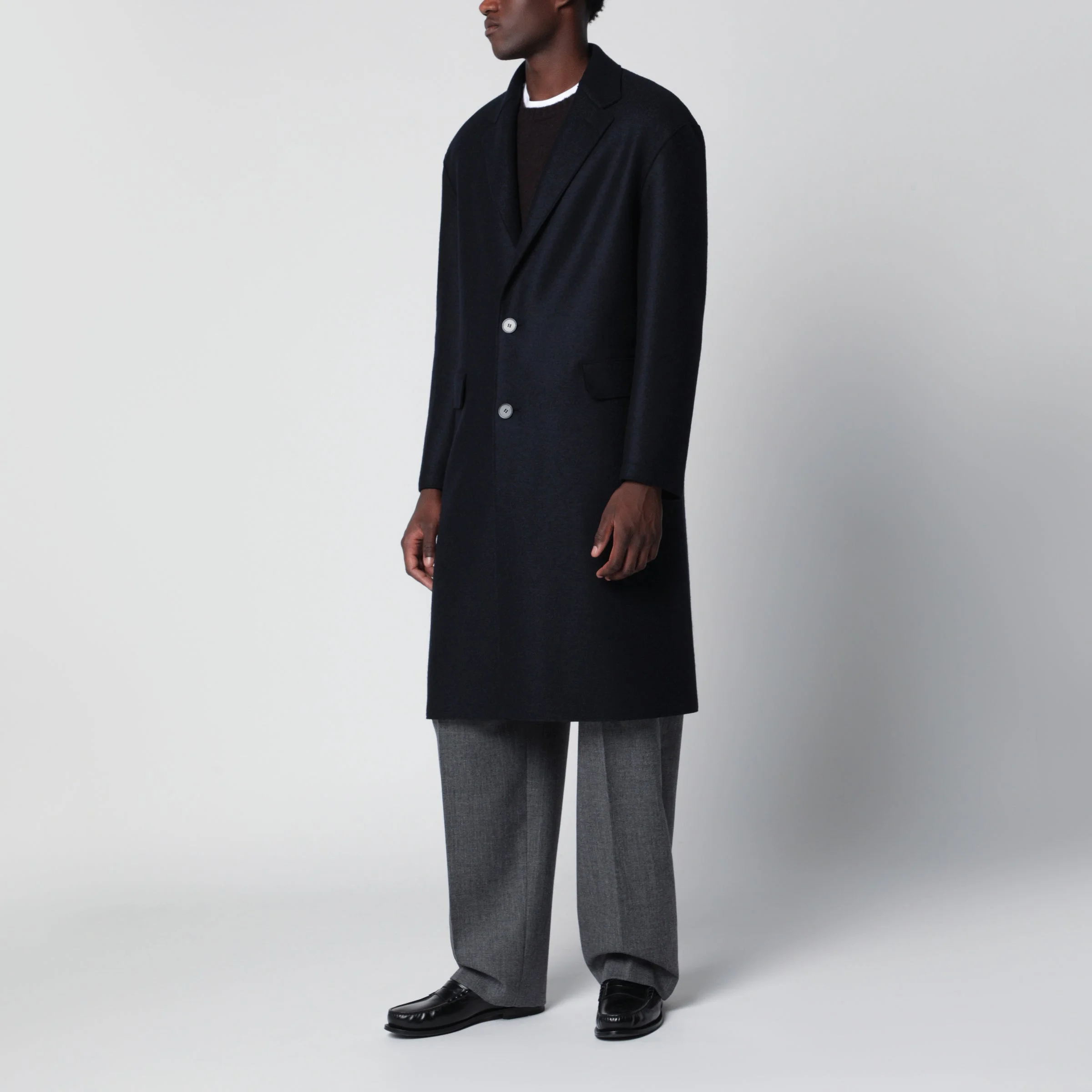 Navy single-breasted wool coat - 1