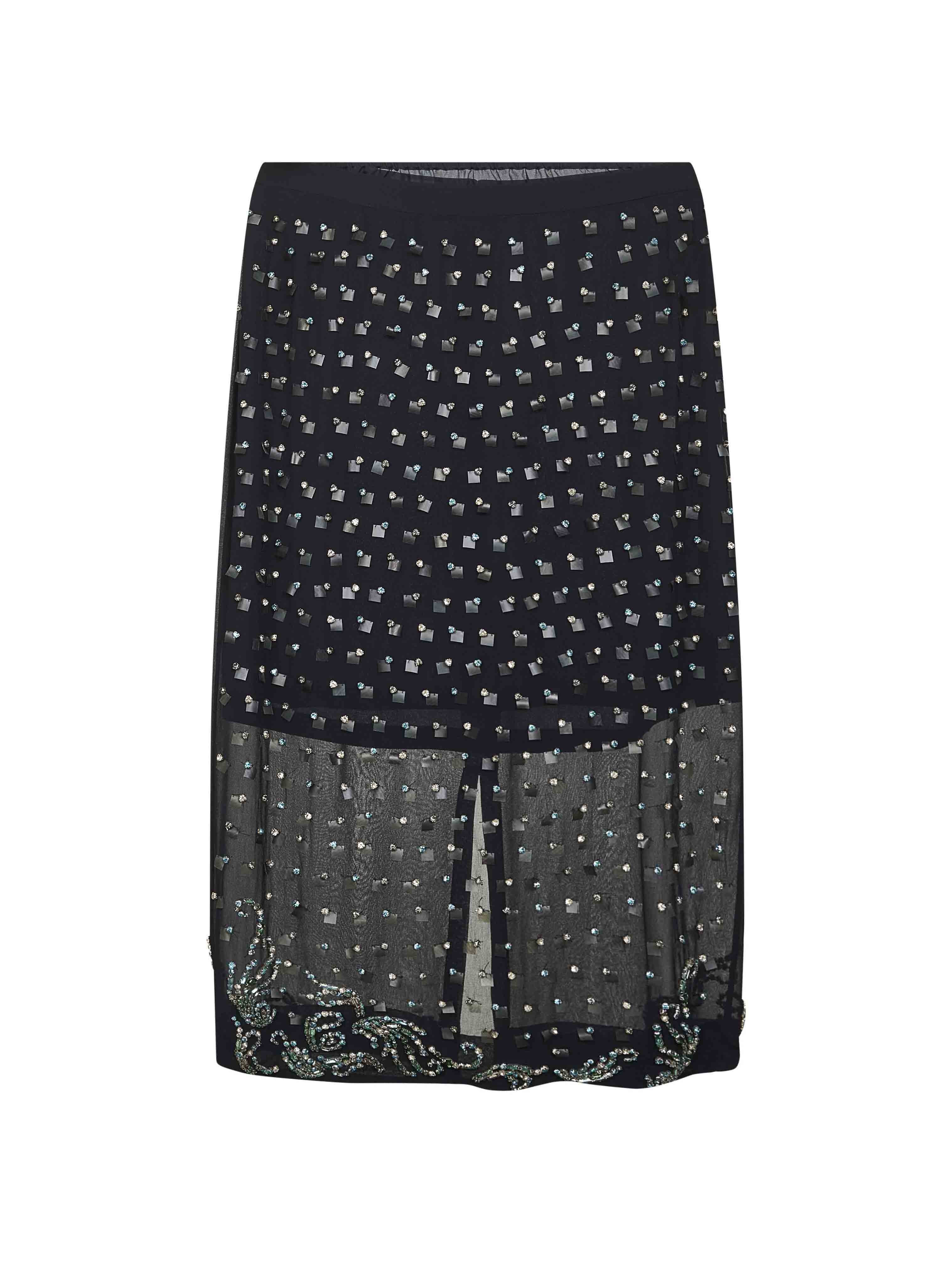 Dries Van Noten Women Blue Georgette Jewel Embellished Midi Skirt - 1