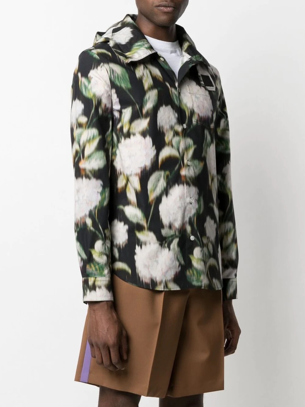 floral print hooded shirt - 3