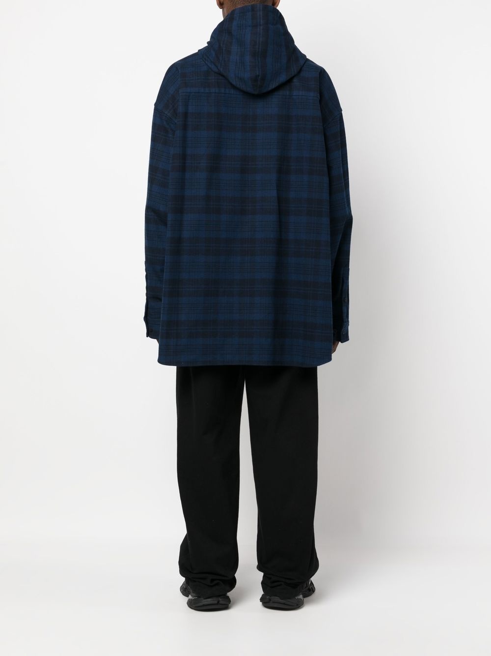checked hooded shirt coat - 4