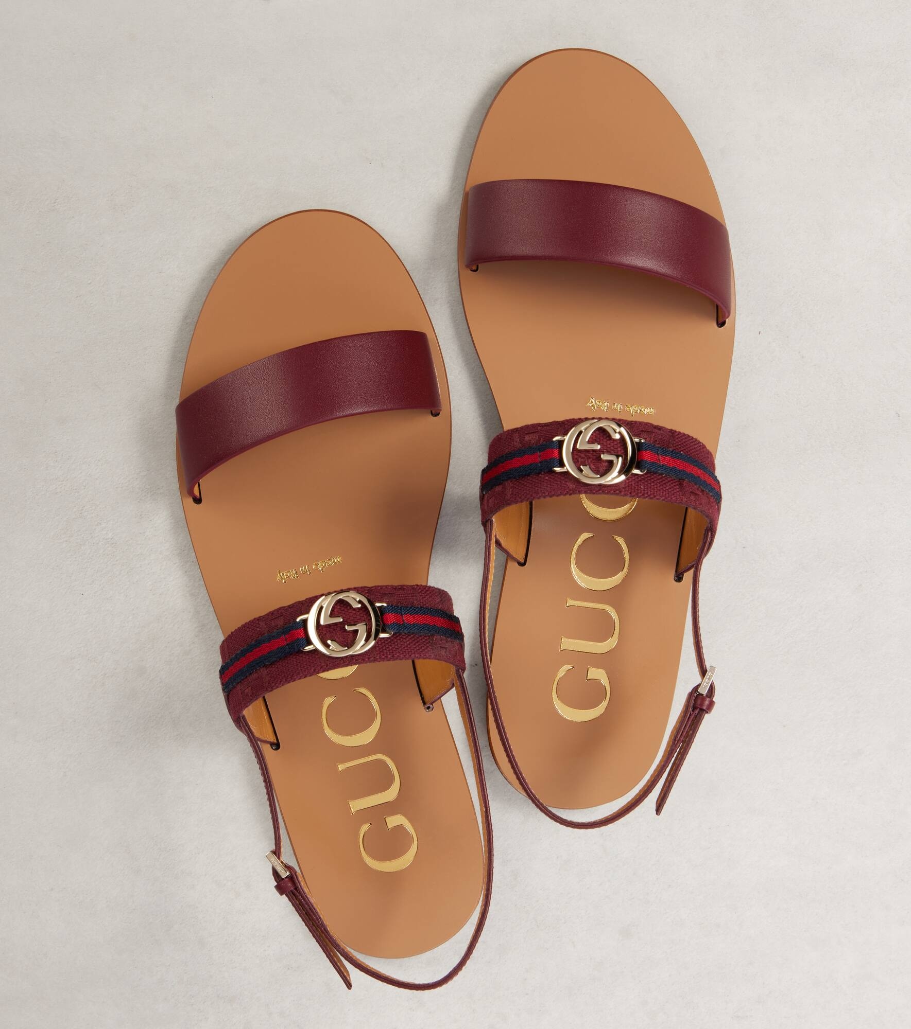 Interlocking G Web Stripe leather sandals - 5