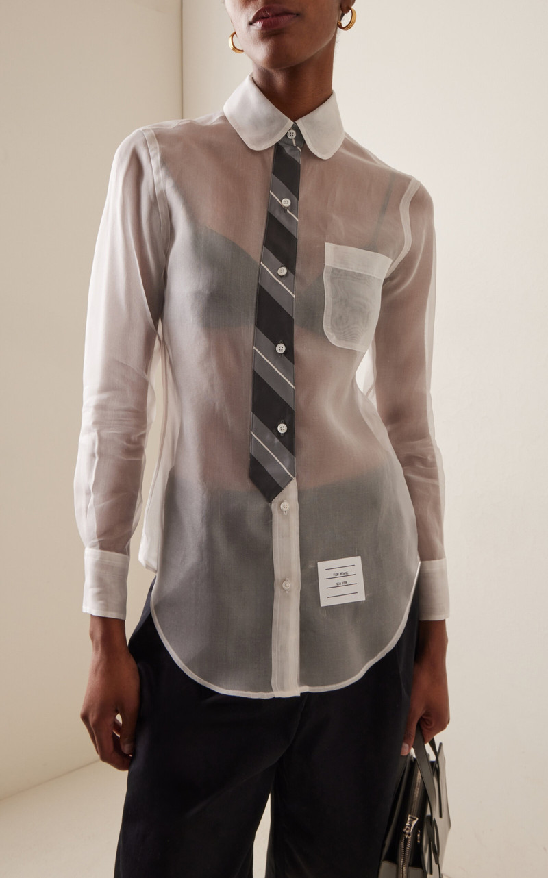 Thom Browne Tie-Appliquéd Silk Organza Shirt white outlook