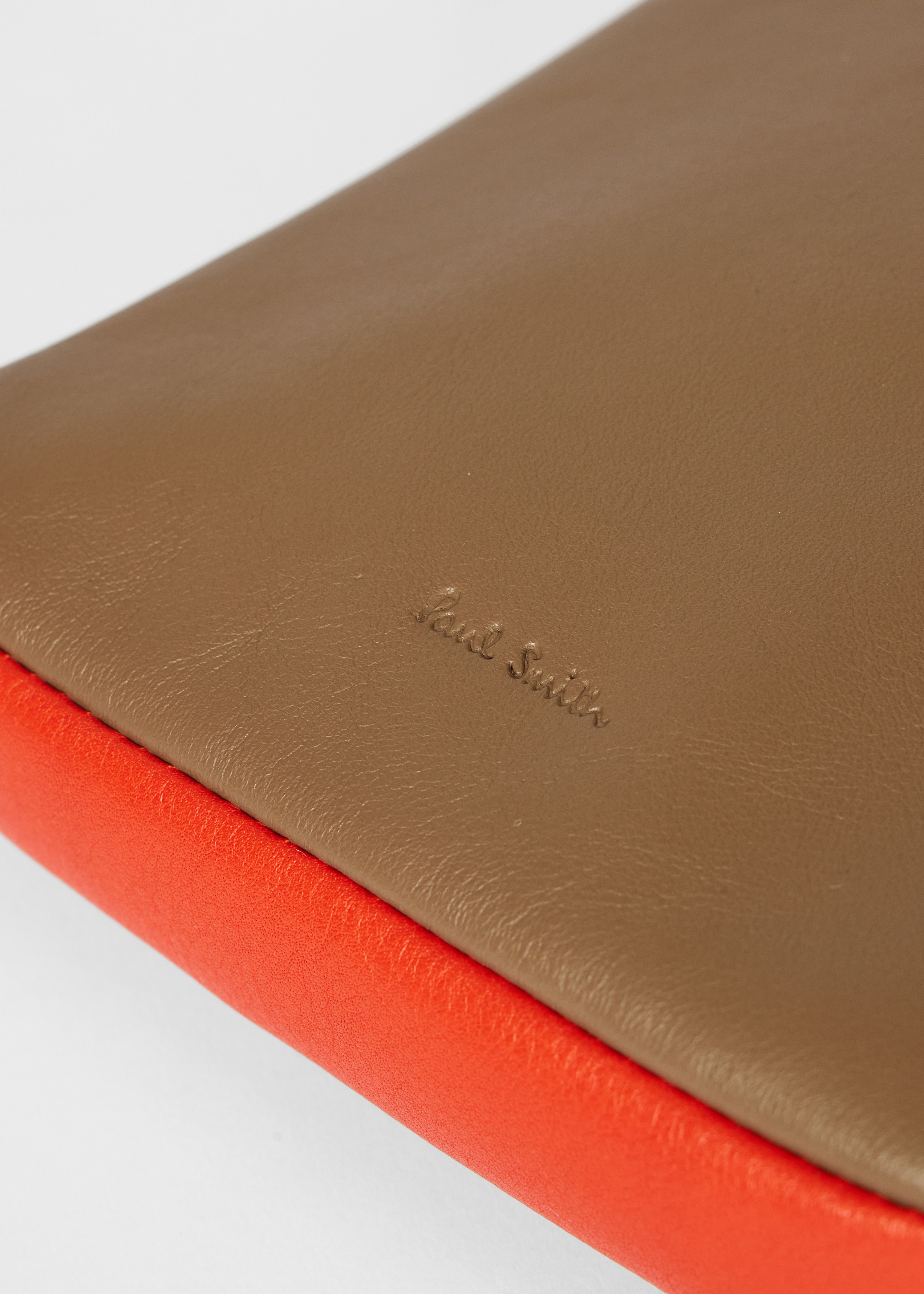 Taupe Colour-Block Leather Pouch Bag - 7