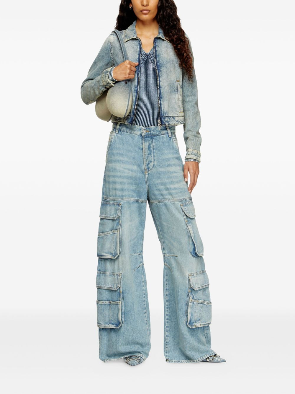 zip-fastening shoulder-detail denim jacket - 2