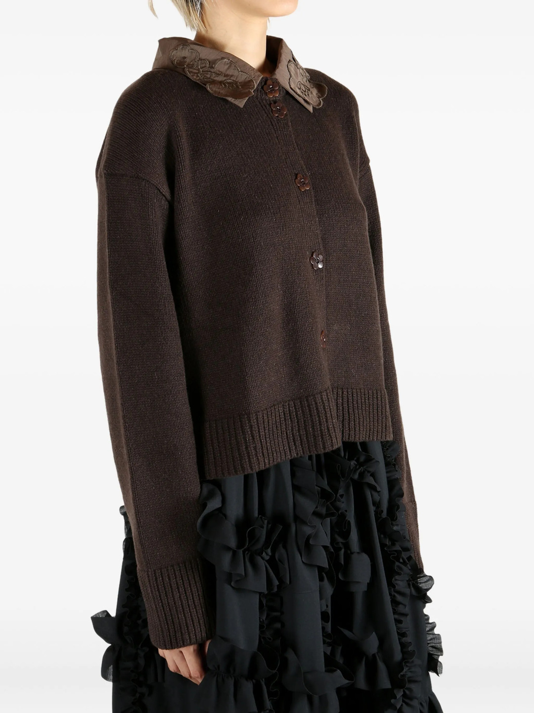 Relaxed Cardigan With Woven Cotton - 3
