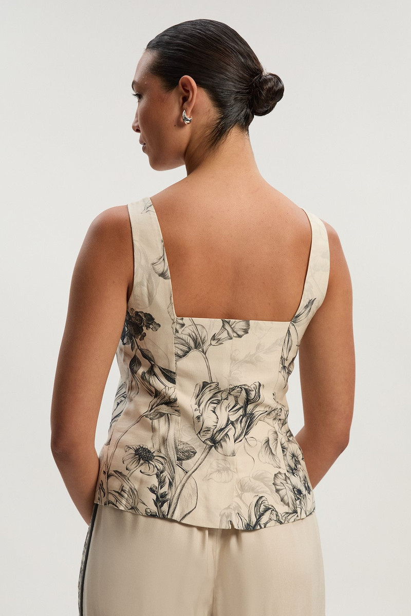 Viscose Linen Scenic Placed Print Strappy Top 5