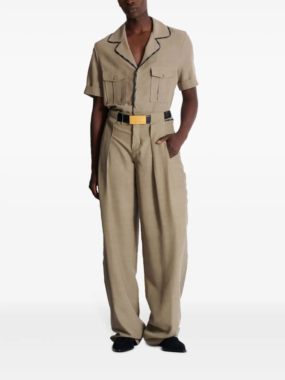 Balmain Men Taupe Cupro Pleated Pants - 6
