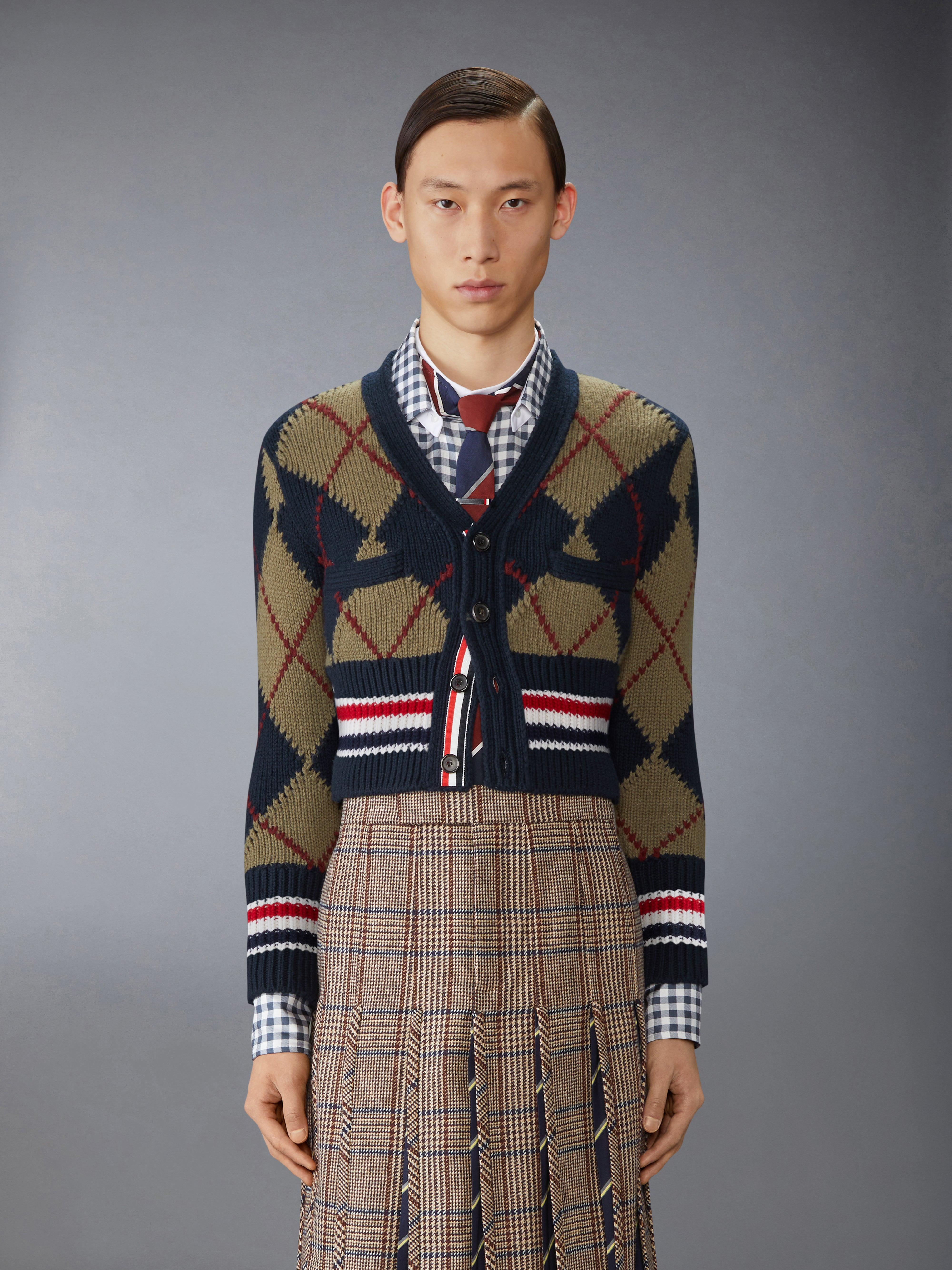 MERINO WOOL ARGYLE INTARSIA V NECK CARDIGAN - 2