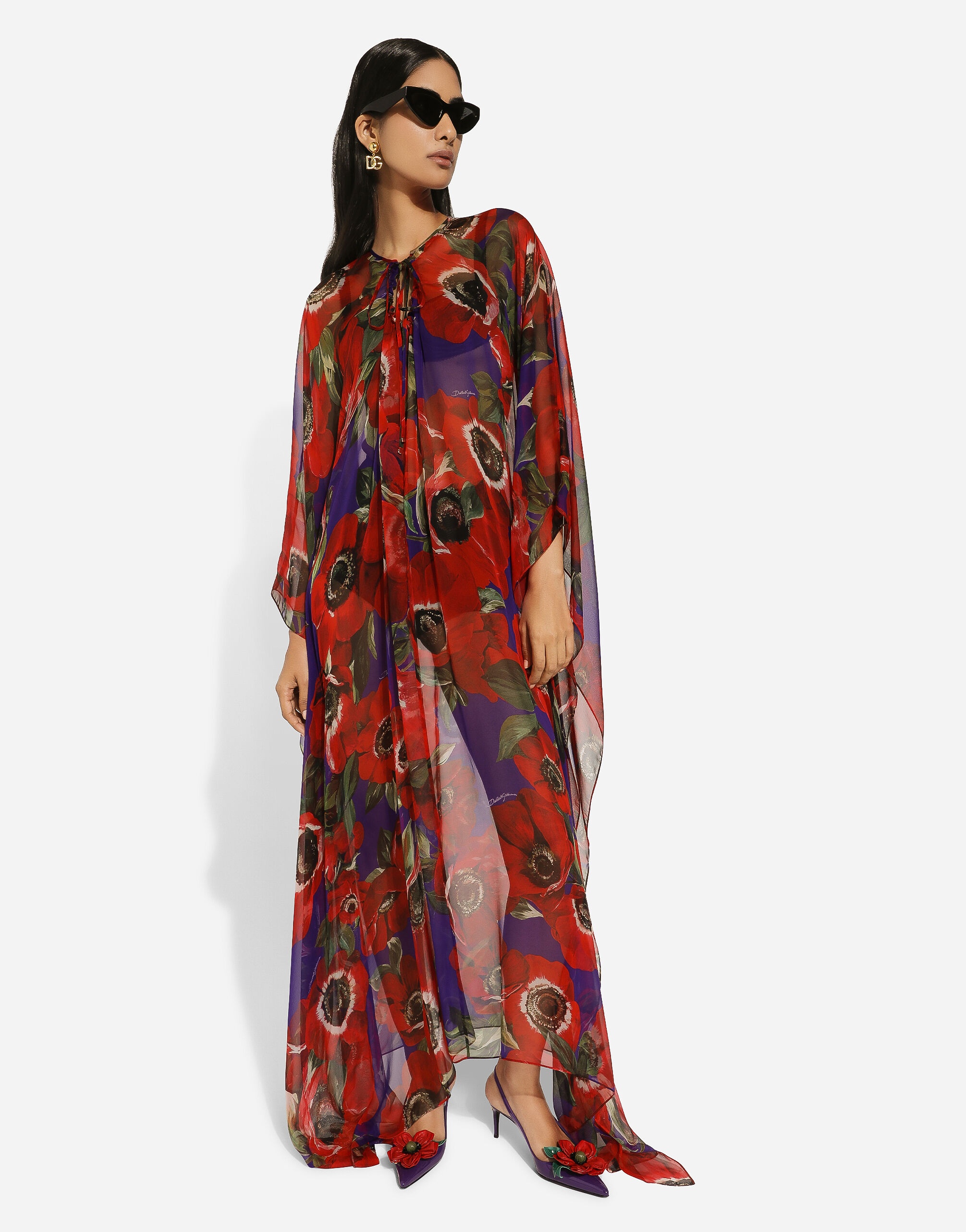 Chiffon caftan with anemone print - 5