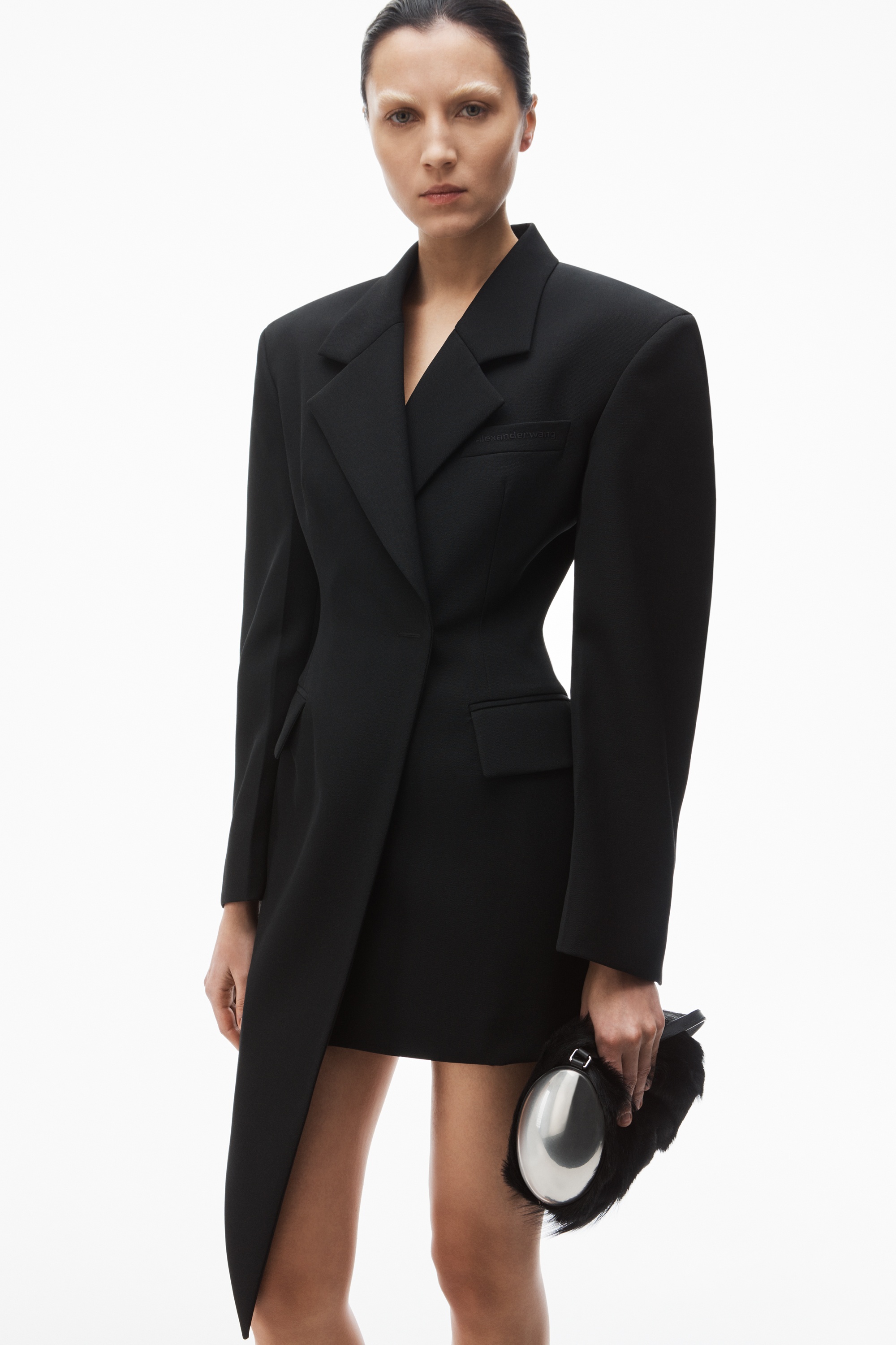 asymmetric blazer minidress in wool twill - 3