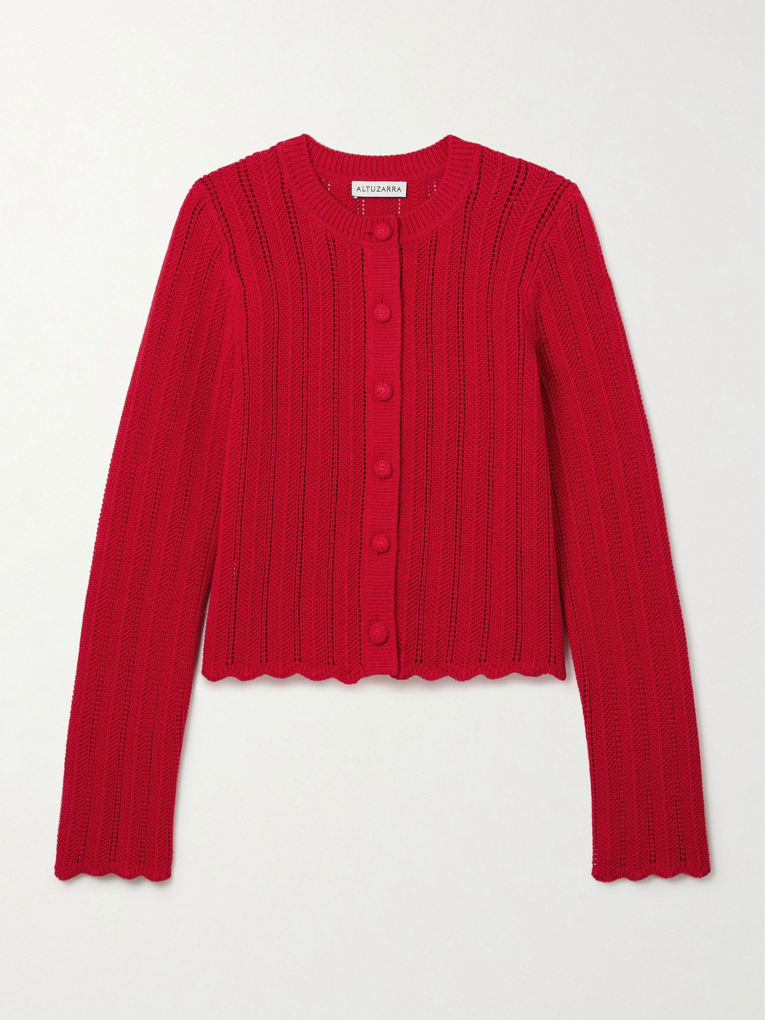 Mariette ribbed open-knit organic cotton cardigan Red - 1