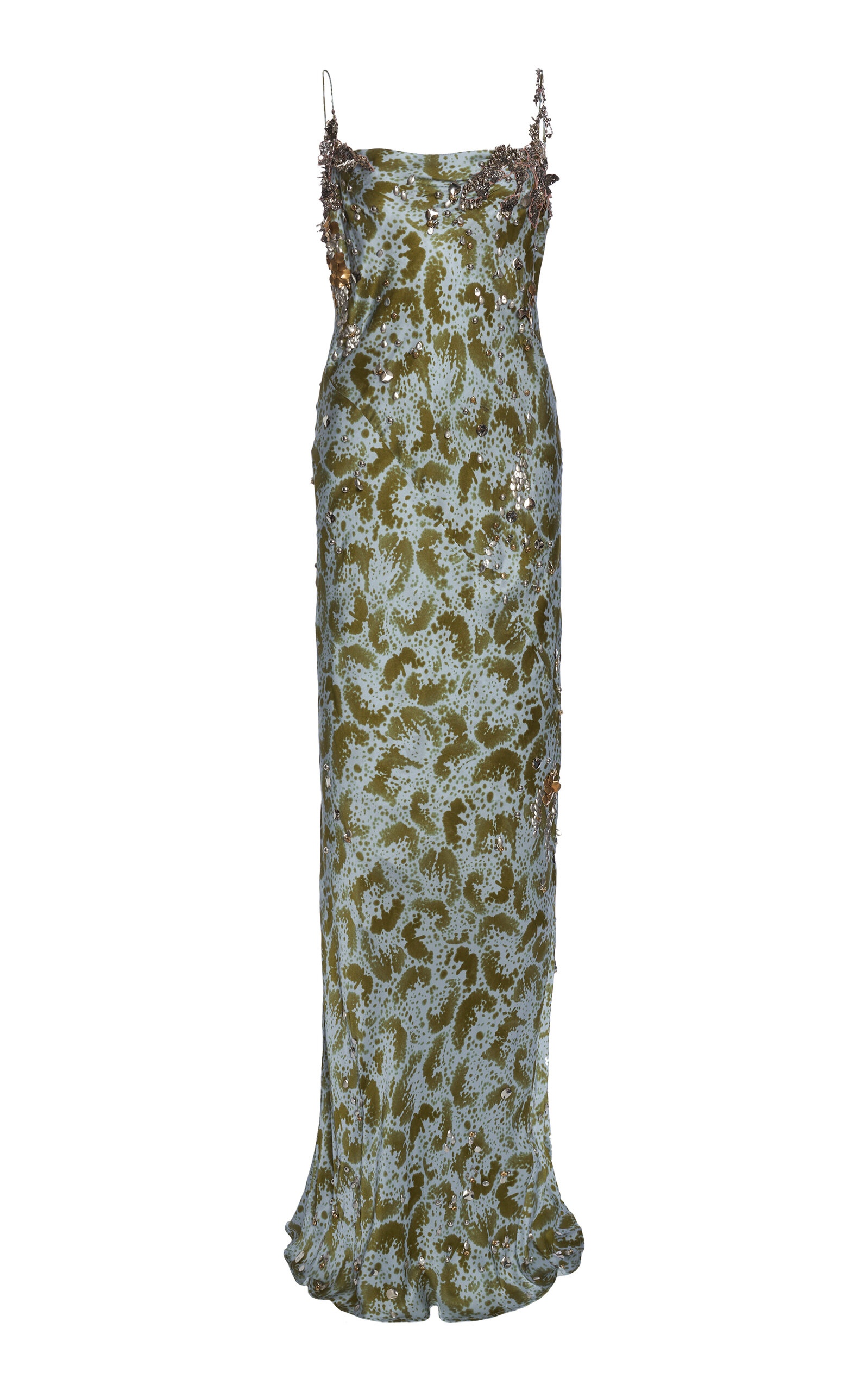 Deryl Emboriedered Silk-Satin Gown khaki - 1