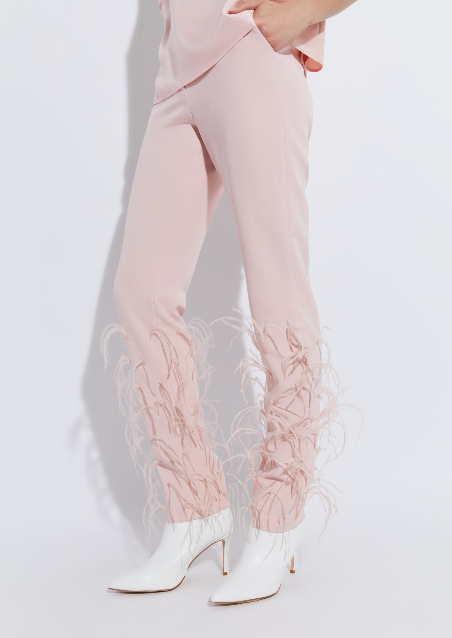 Matte Crepe Slim Trouser With Feather Embroidery - 5