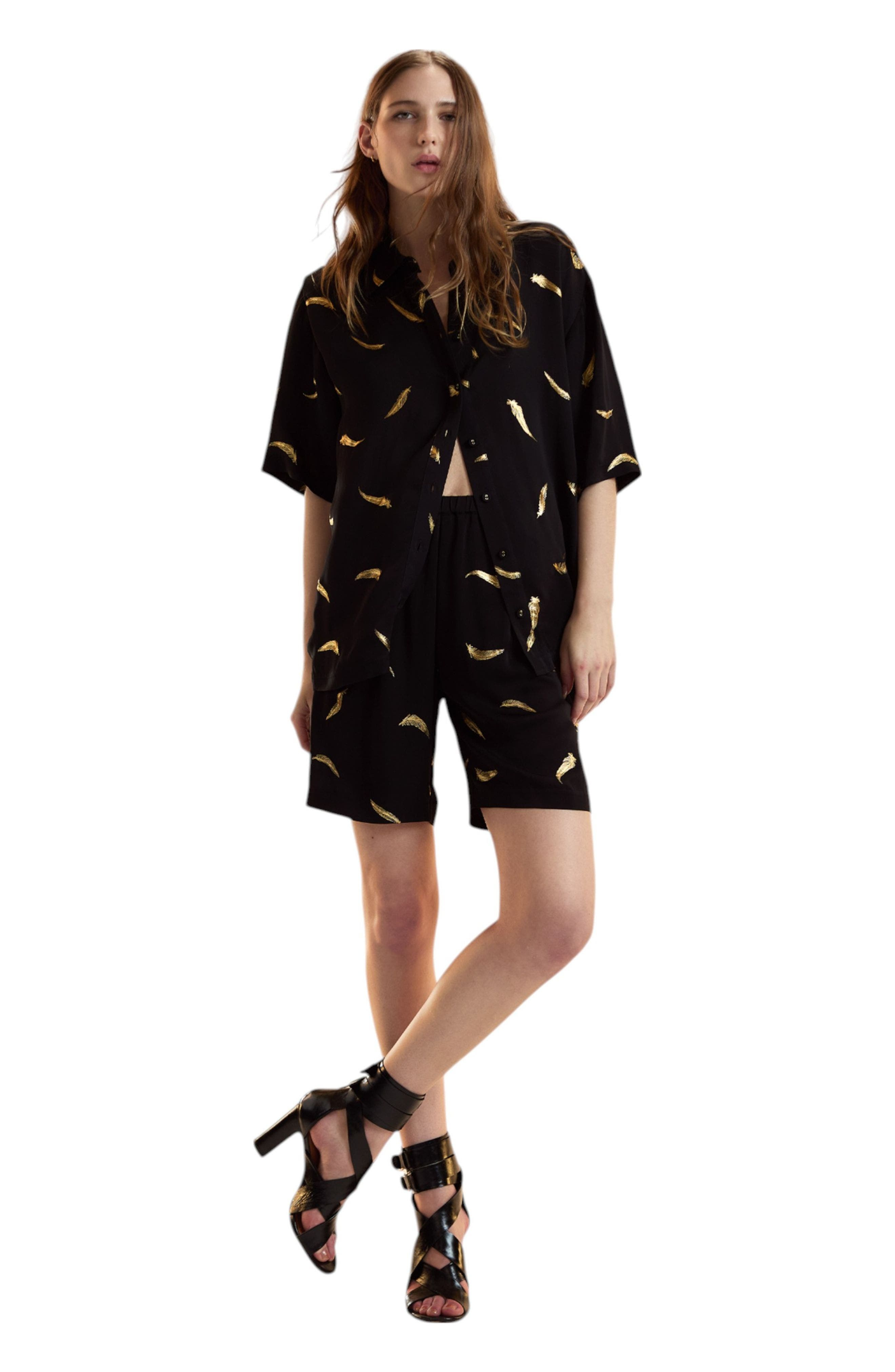 Cynthia Rowley Blake Camp Shirt in Black at Nordstrom - 1