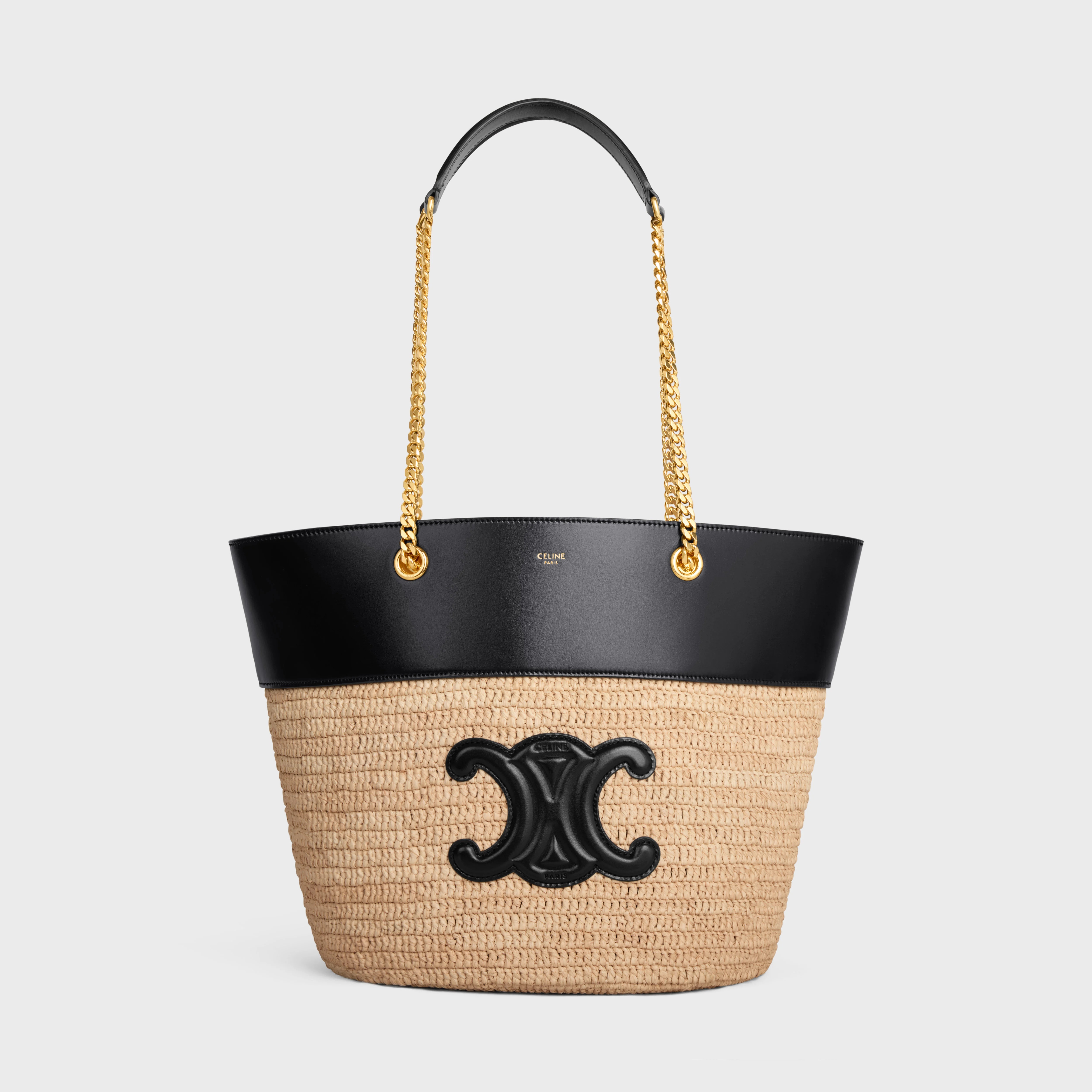 CHAIN BUCKET CELINE CLASSIC PANIER in RAFFIA and CALFSKIN - 1