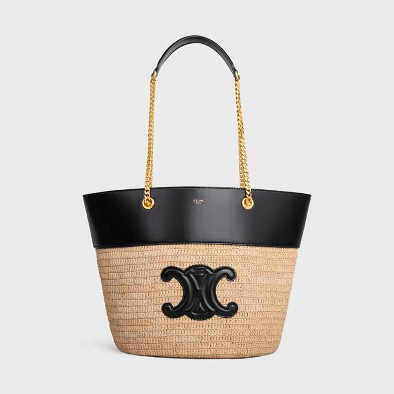 CHAIN BUCKET CELINE CLASSIC PANIER in RAFFIA and CALFSKIN 1