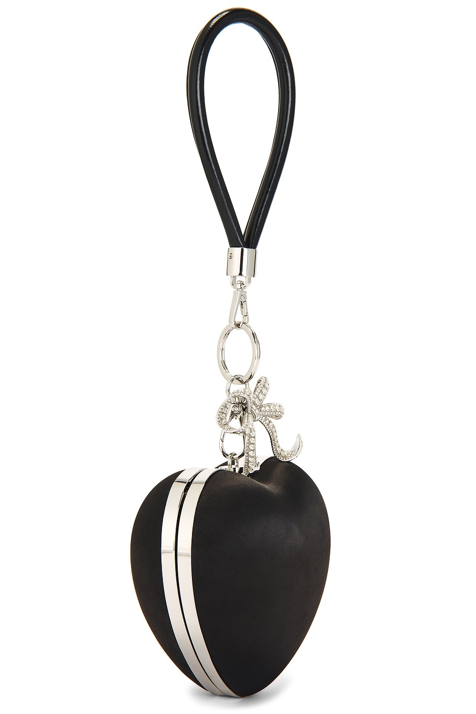 Black Satin Top Handle Heart Clutch - 4